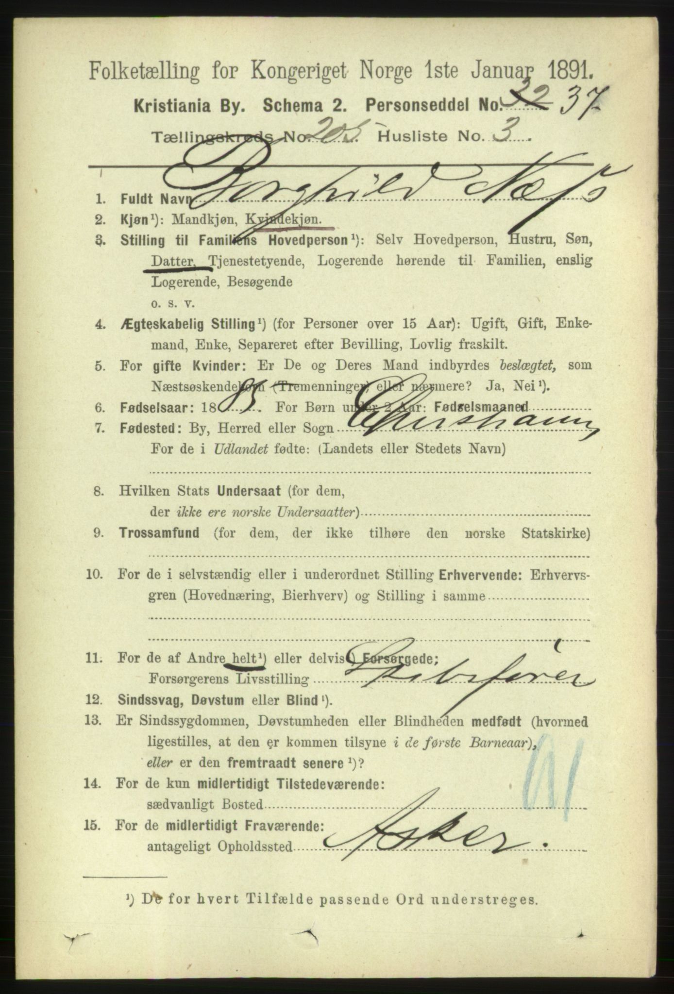 RA, 1891 census for 0301 Kristiania, 1891, p. 123421