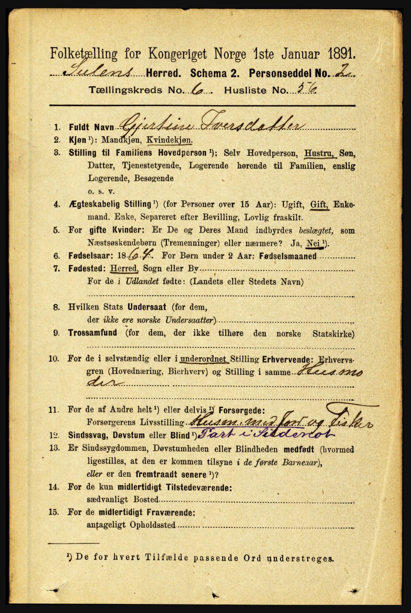 RA, 1891 census for 1412 Solund, 1891, p. 2319