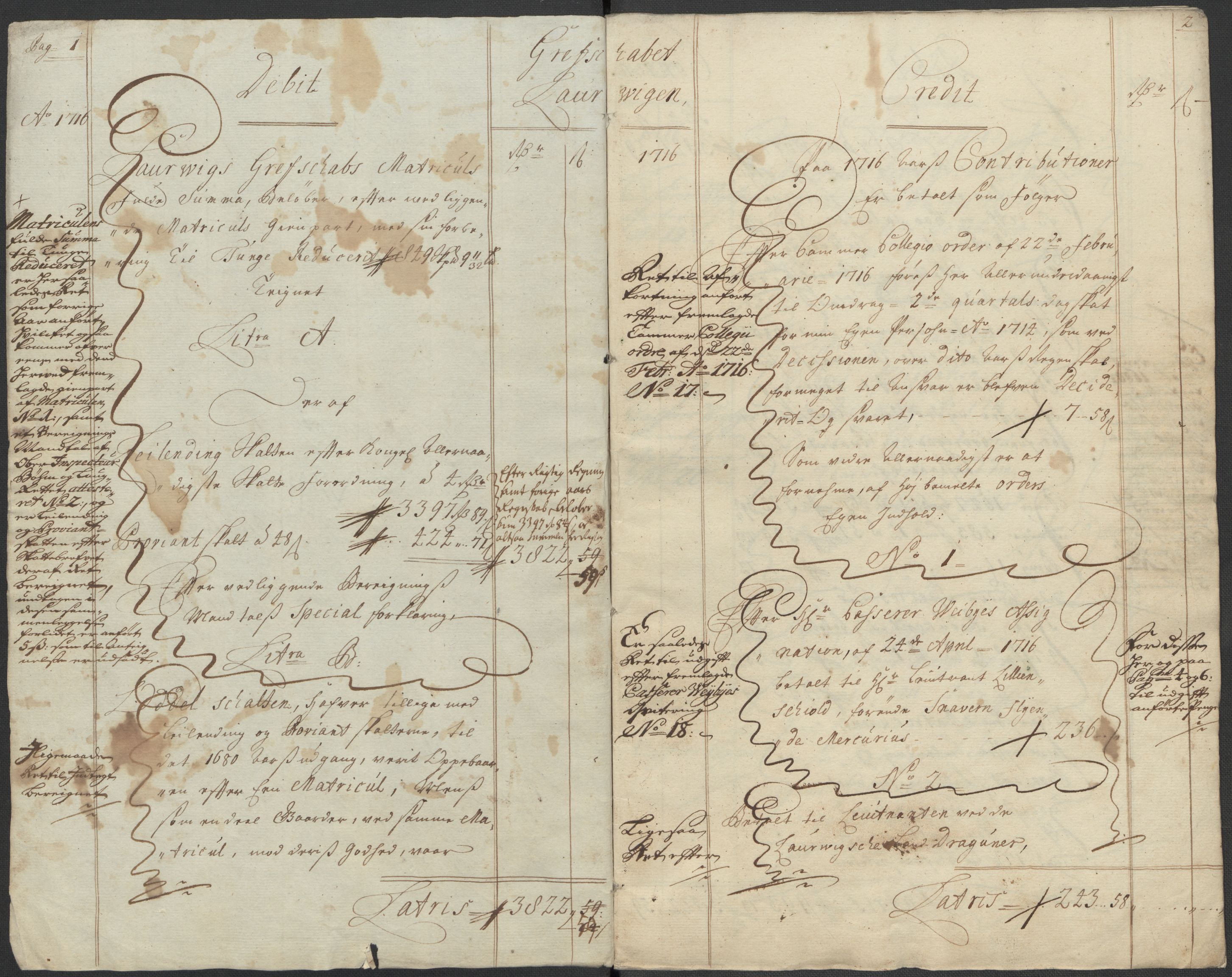 Rentekammeret inntil 1814, Reviderte regnskaper, Fogderegnskap, RA/EA-4092/R33/L1987: Fogderegnskap Larvik grevskap, 1716-1717, p. 4