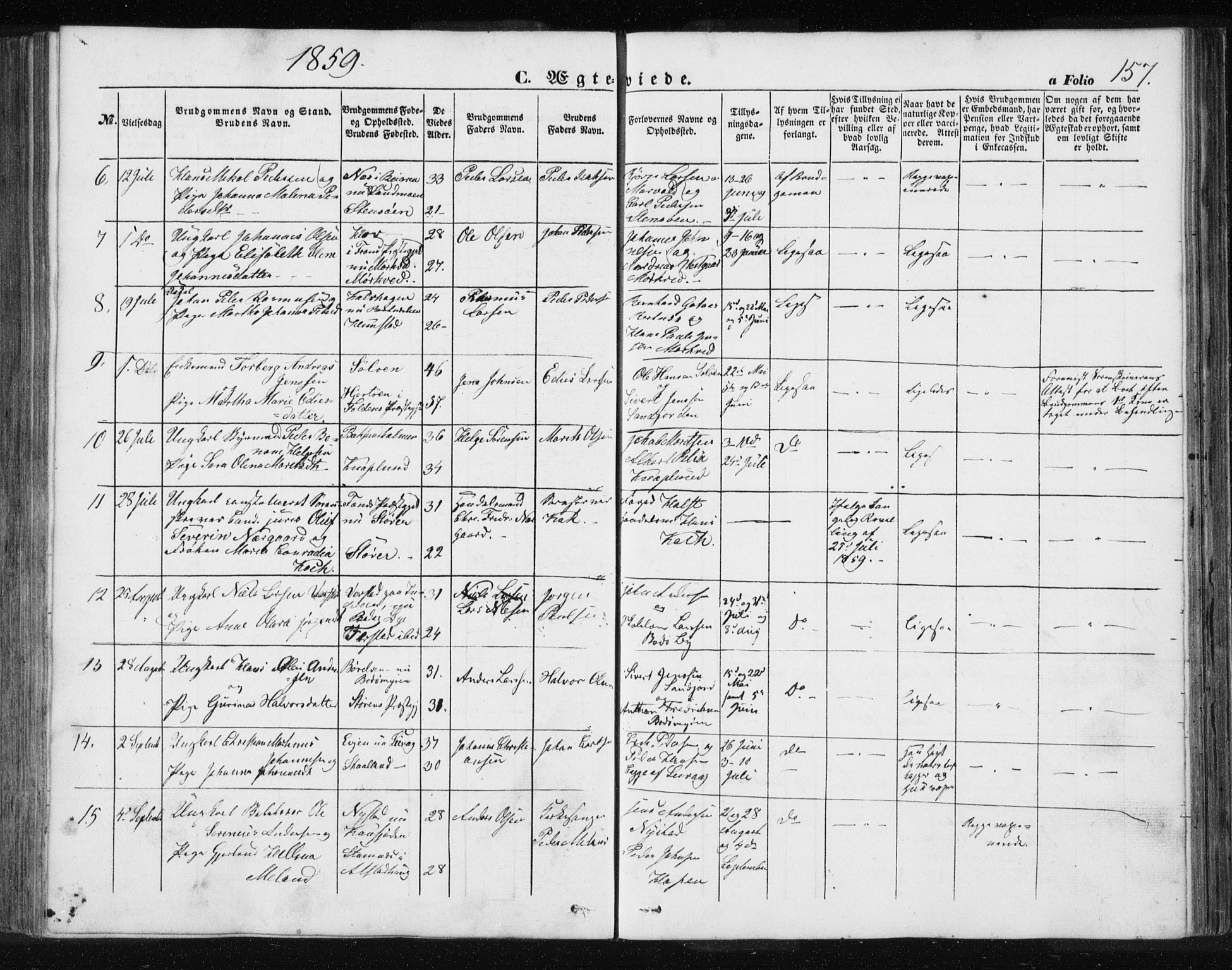 Ministerialprotokoller, klokkerbøker og fødselsregistre - Nordland, SAT/A-1459/801/L0028: Parish register (copy) no. 801C03, 1855-1867, p. 157