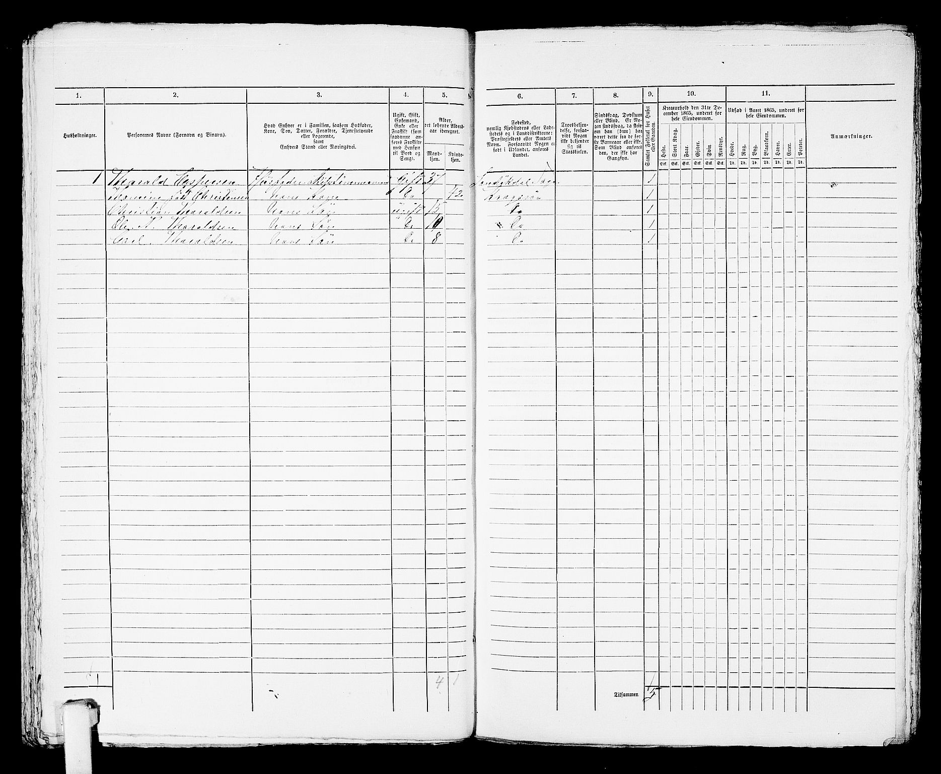 RA, 1865 census for Kragerø/Kragerø, 1865, p. 937