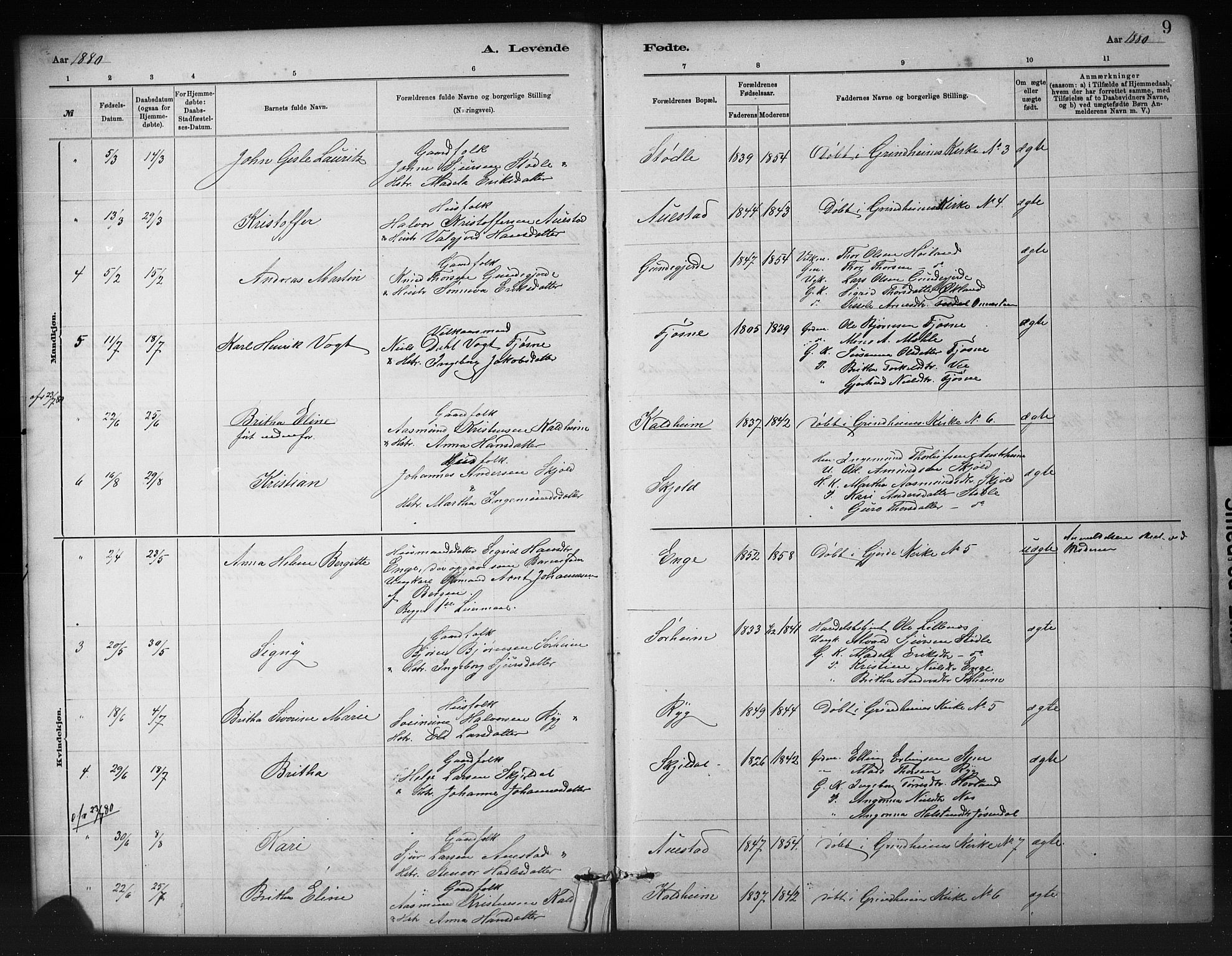 Etne sokneprestembete, SAB/A-75001/H/Hab: Parish register (copy) no. A 5, 1879-1896, p. 9