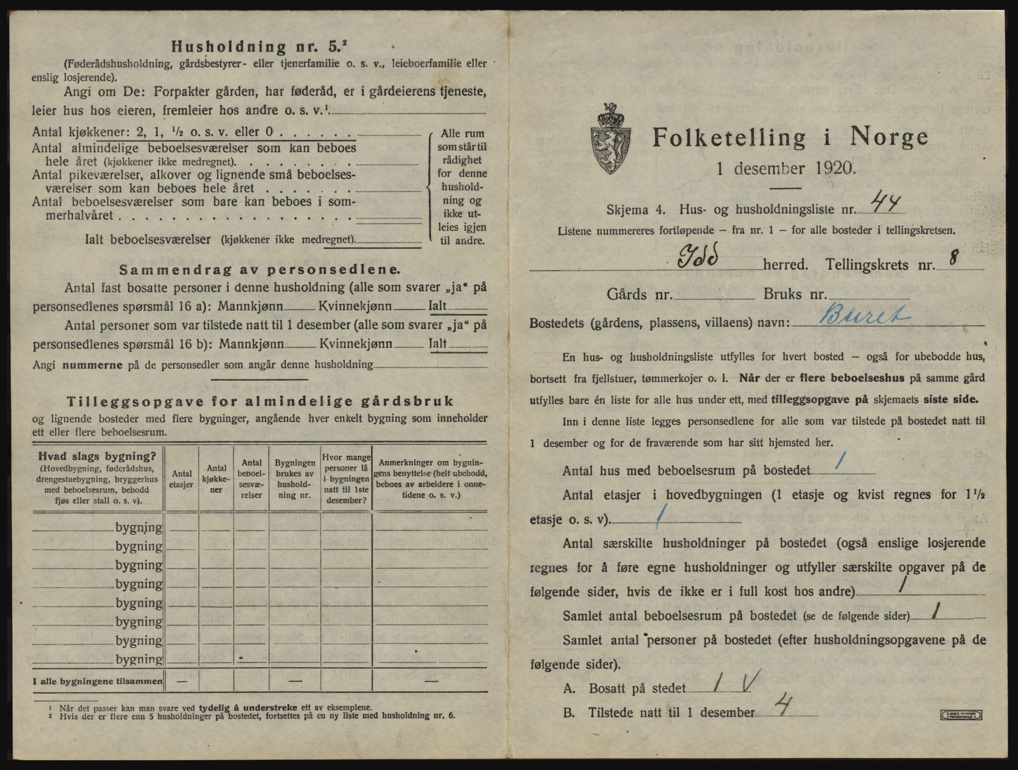 SAO, 1920 census for Idd, 1920, p. 1250