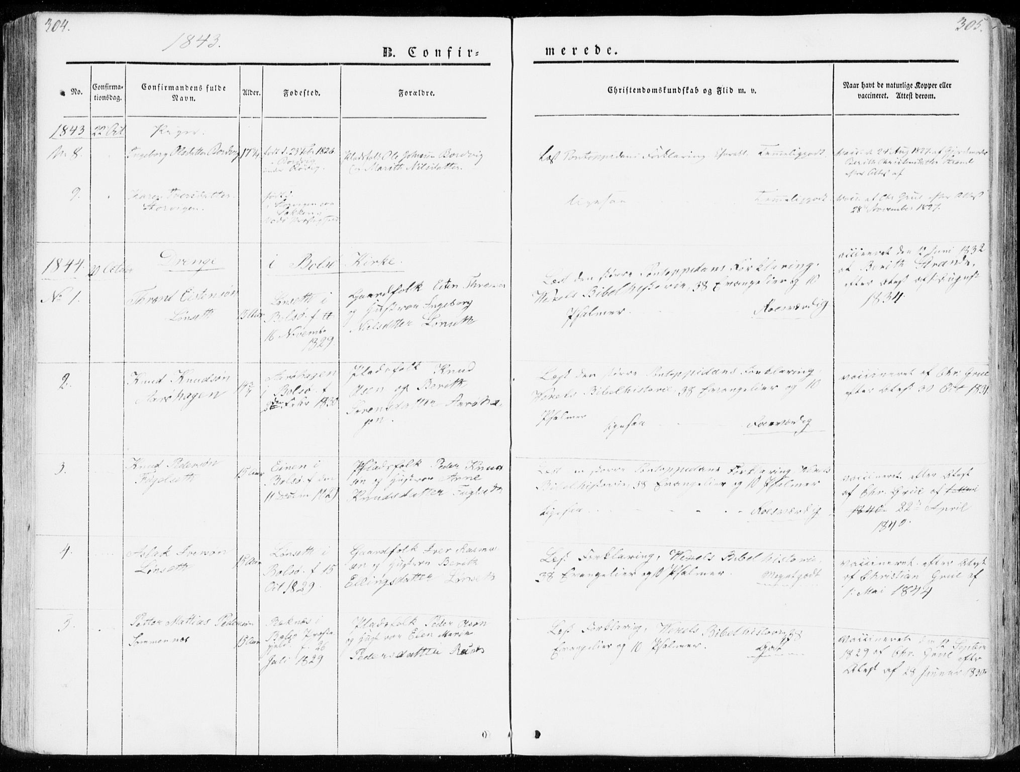 Ministerialprotokoller, klokkerbøker og fødselsregistre - Møre og Romsdal, SAT/A-1454/555/L0653: Parish register (official) no. 555A04, 1843-1869, p. 304-305
