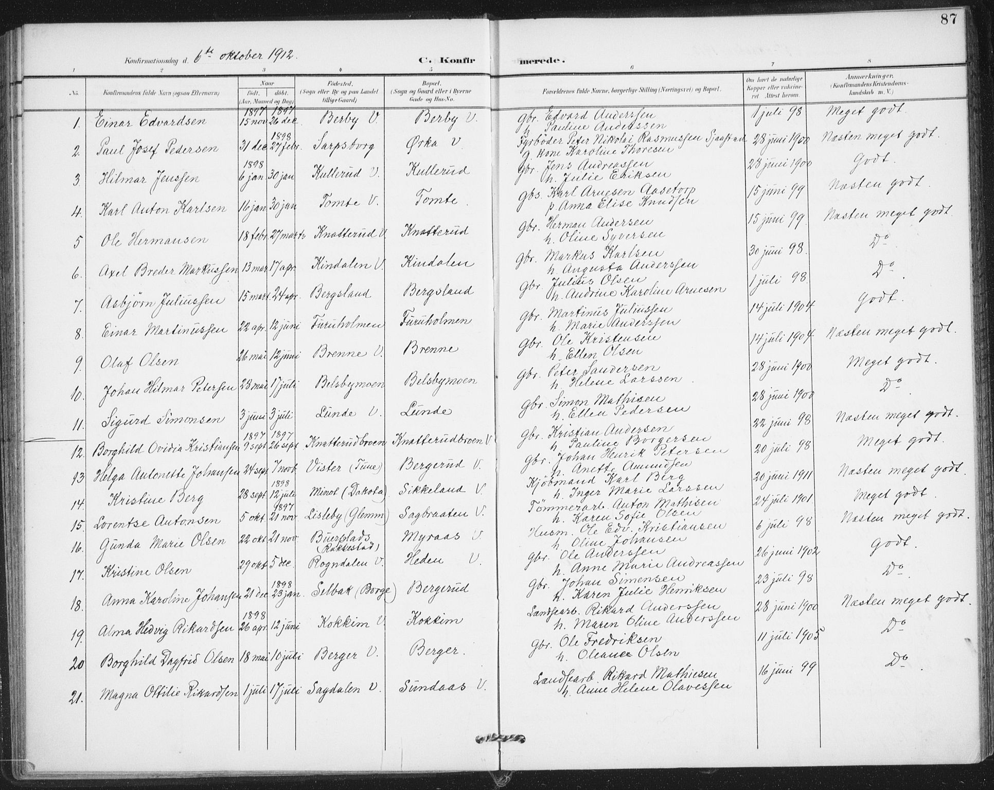 Varteig prestekontor Kirkebøker, SAO/A-10447a/F/Fa/L0003: Parish register (official) no. 3, 1899-1919, p. 87