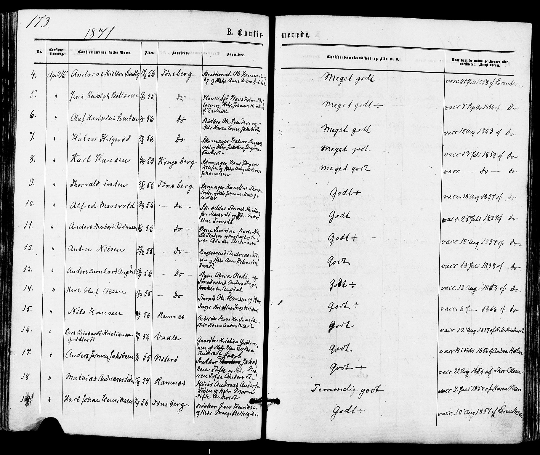 Tønsberg kirkebøker, SAKO/A-330/F/Fa/L0009: Parish register (official) no. I 9, 1865-1873, p. 173
