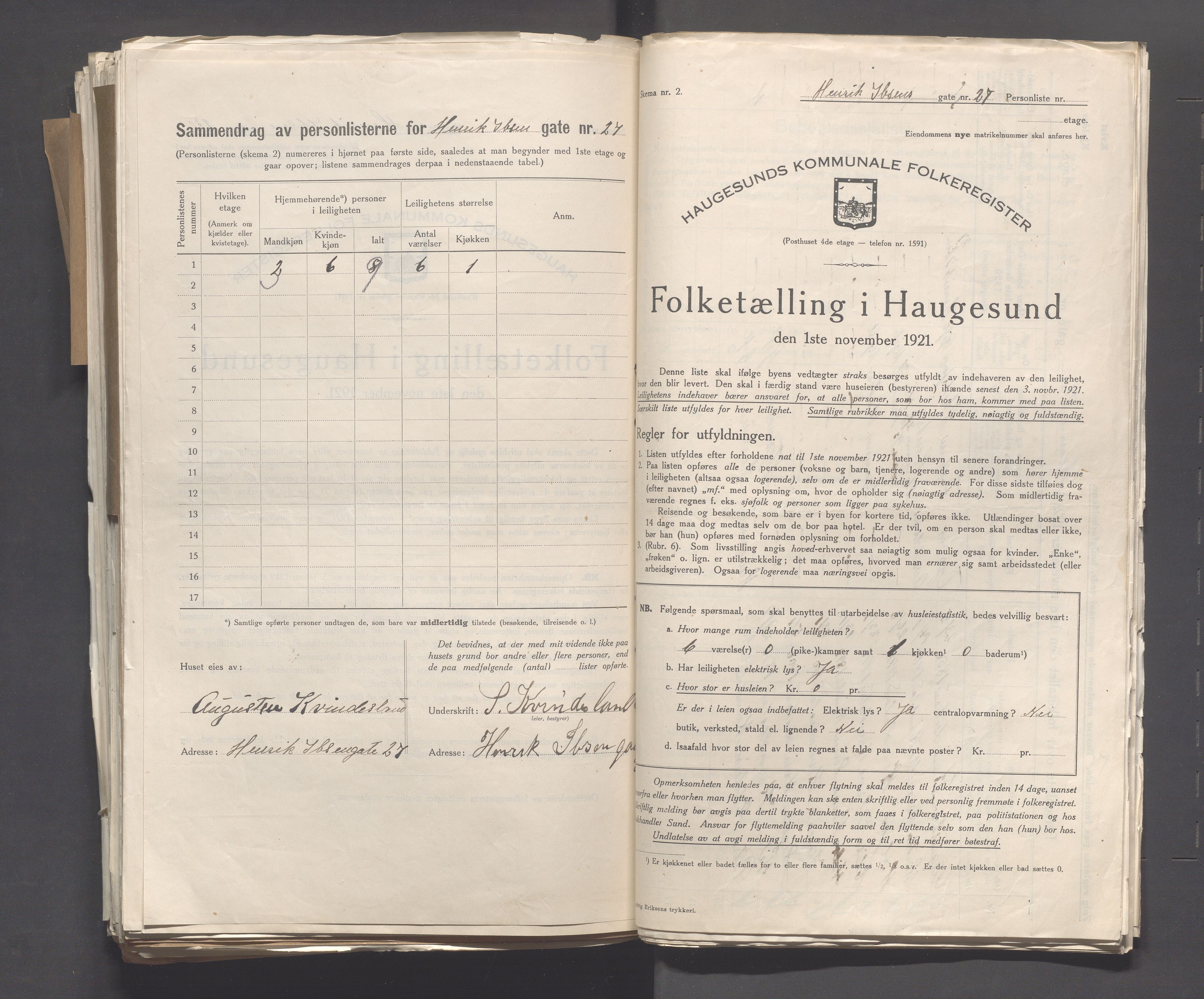 IKAR, Local census 1.11.1921 for Haugesund, 1921, p. 2197