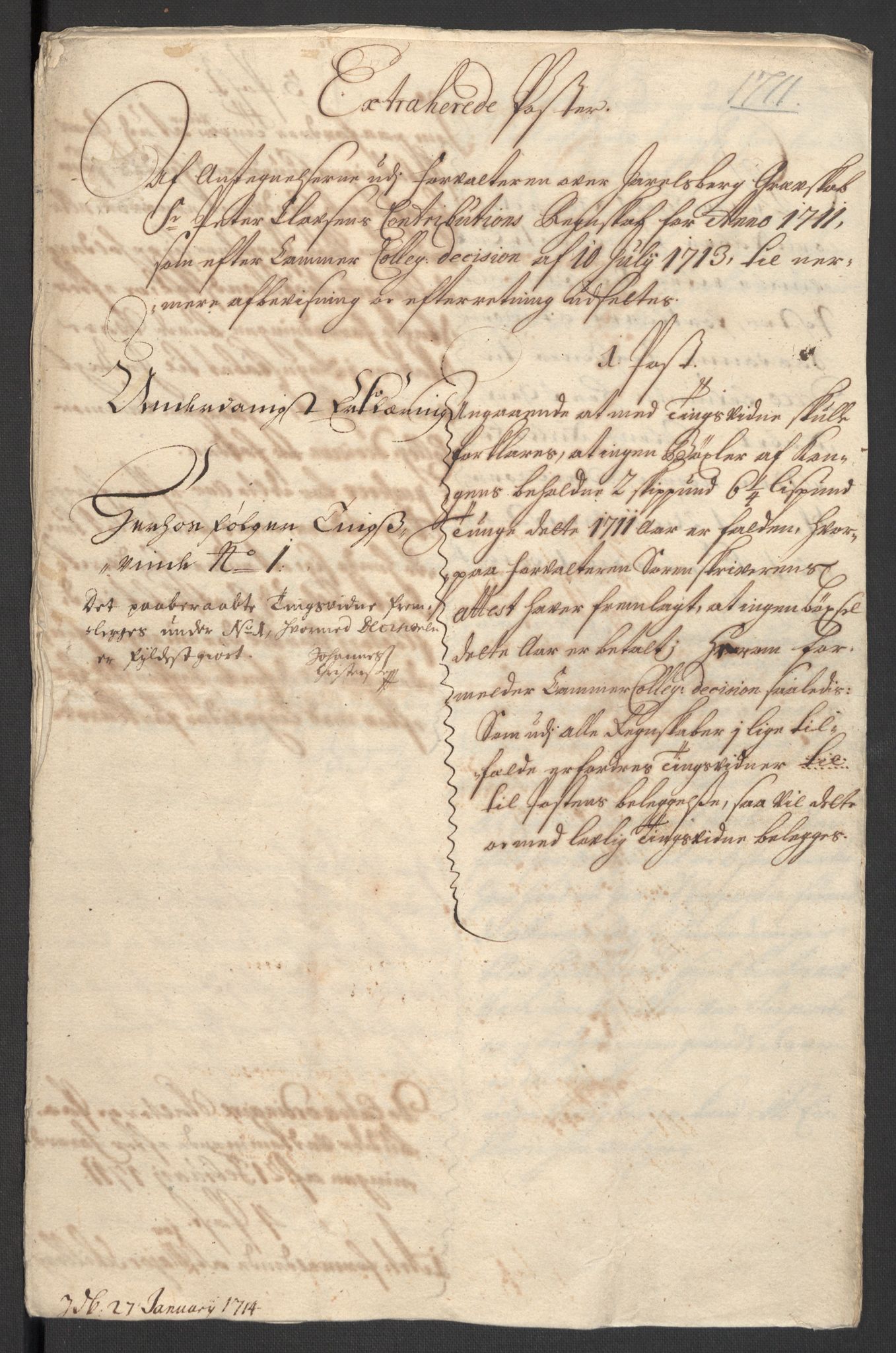 Rentekammeret inntil 1814, Reviderte regnskaper, Fogderegnskap, AV/RA-EA-4092/R32/L1876: Fogderegnskap Jarlsberg grevskap, 1711, p. 482