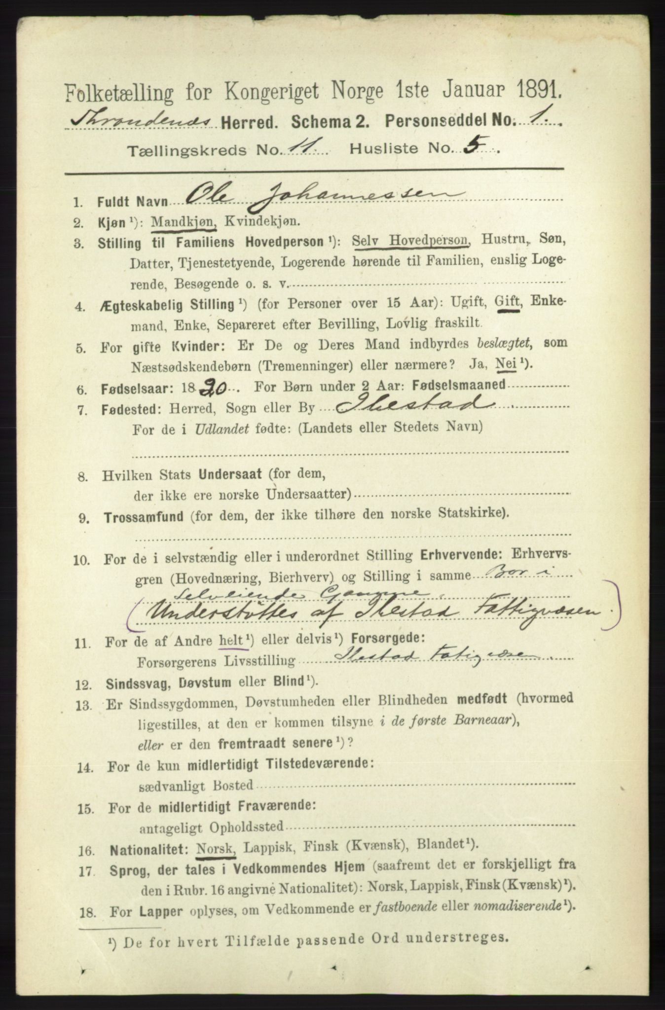 RA, 1891 census for 1914 Trondenes, 1891, p. 8033