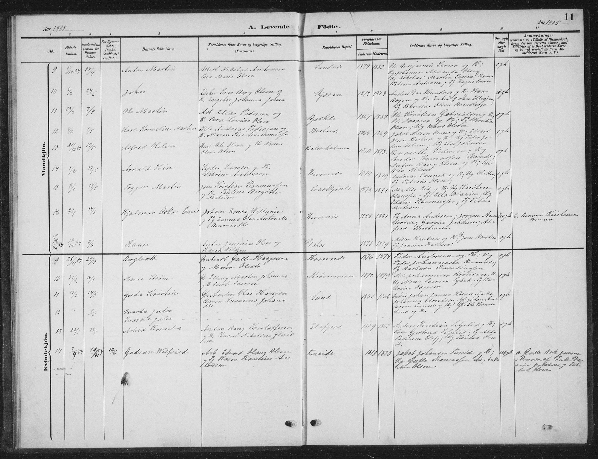 Ministerialprotokoller, klokkerbøker og fødselsregistre - Nordland, AV/SAT-A-1459/825/L0370: Parish register (copy) no. 825C07, 1903-1923, p. 11