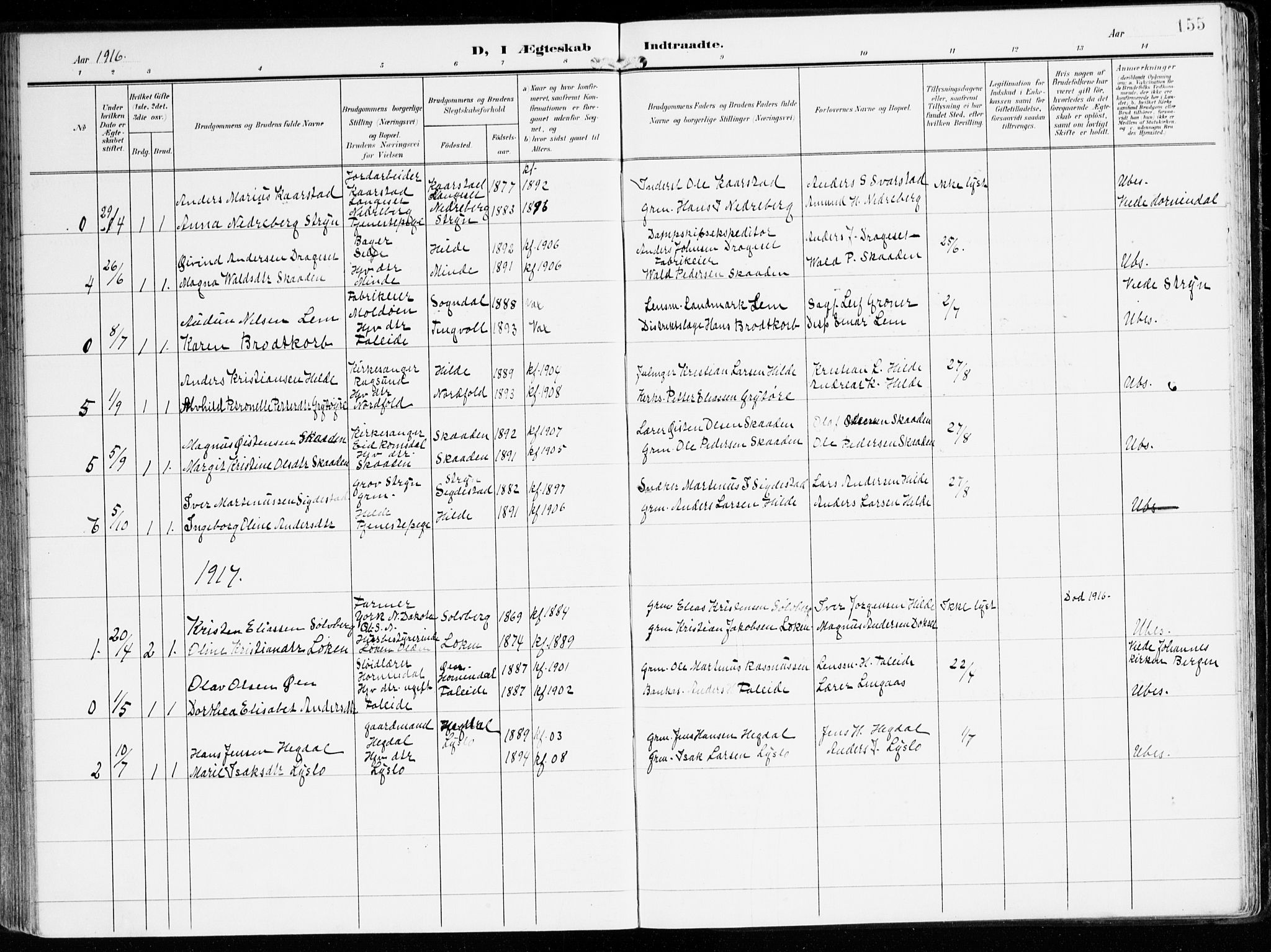 Innvik sokneprestembete, AV/SAB-A-80501: Parish register (official) no. B 2, 1903-1929, p. 155