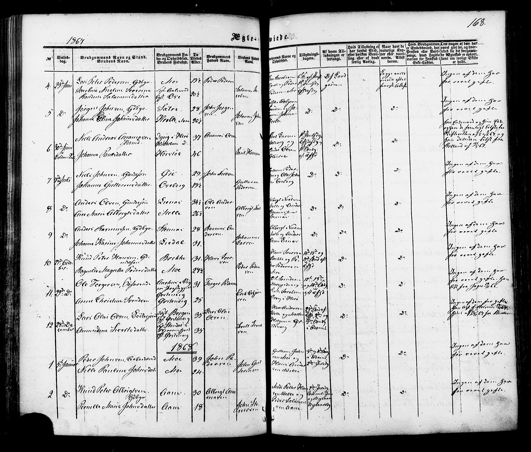 Ministerialprotokoller, klokkerbøker og fødselsregistre - Møre og Romsdal, AV/SAT-A-1454/513/L0175: Parish register (official) no. 513A02, 1856-1877, p. 168