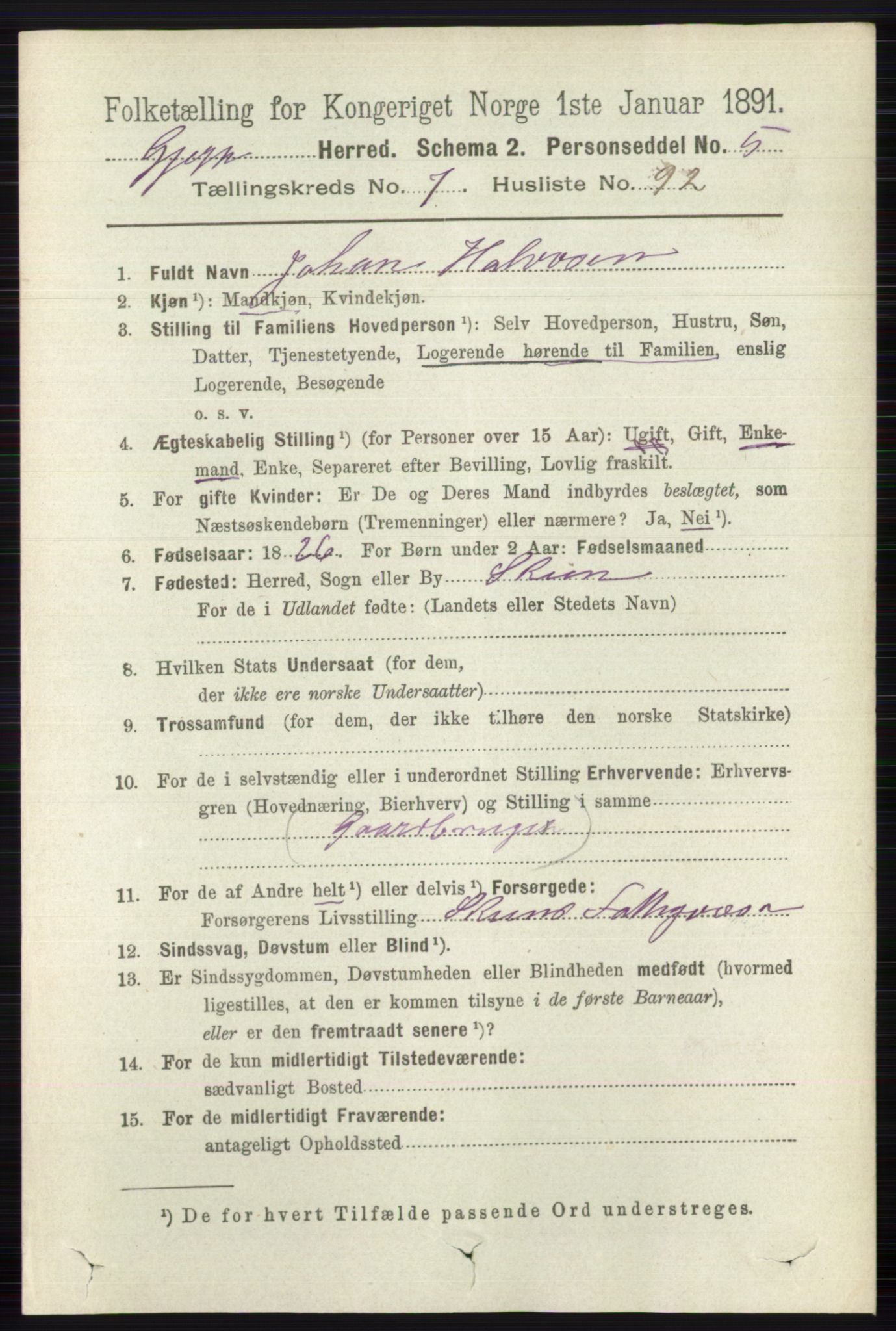 RA, 1891 census for 0812 Gjerpen, 1891, p. 3884