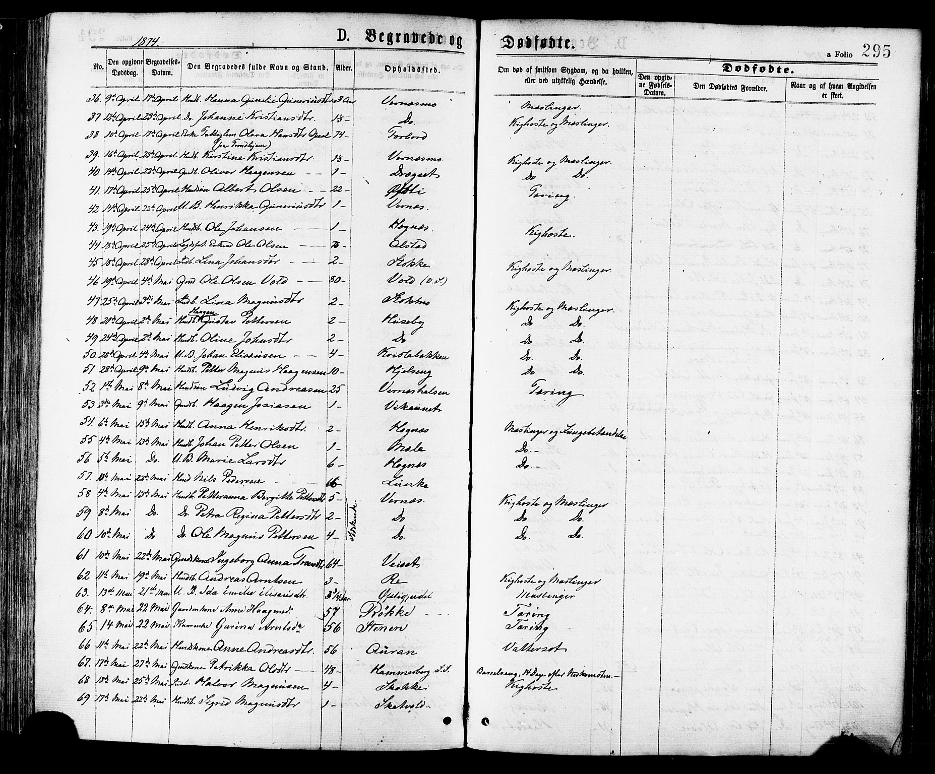 Ministerialprotokoller, klokkerbøker og fødselsregistre - Nord-Trøndelag, SAT/A-1458/709/L0076: Parish register (official) no. 709A16, 1871-1879, p. 295