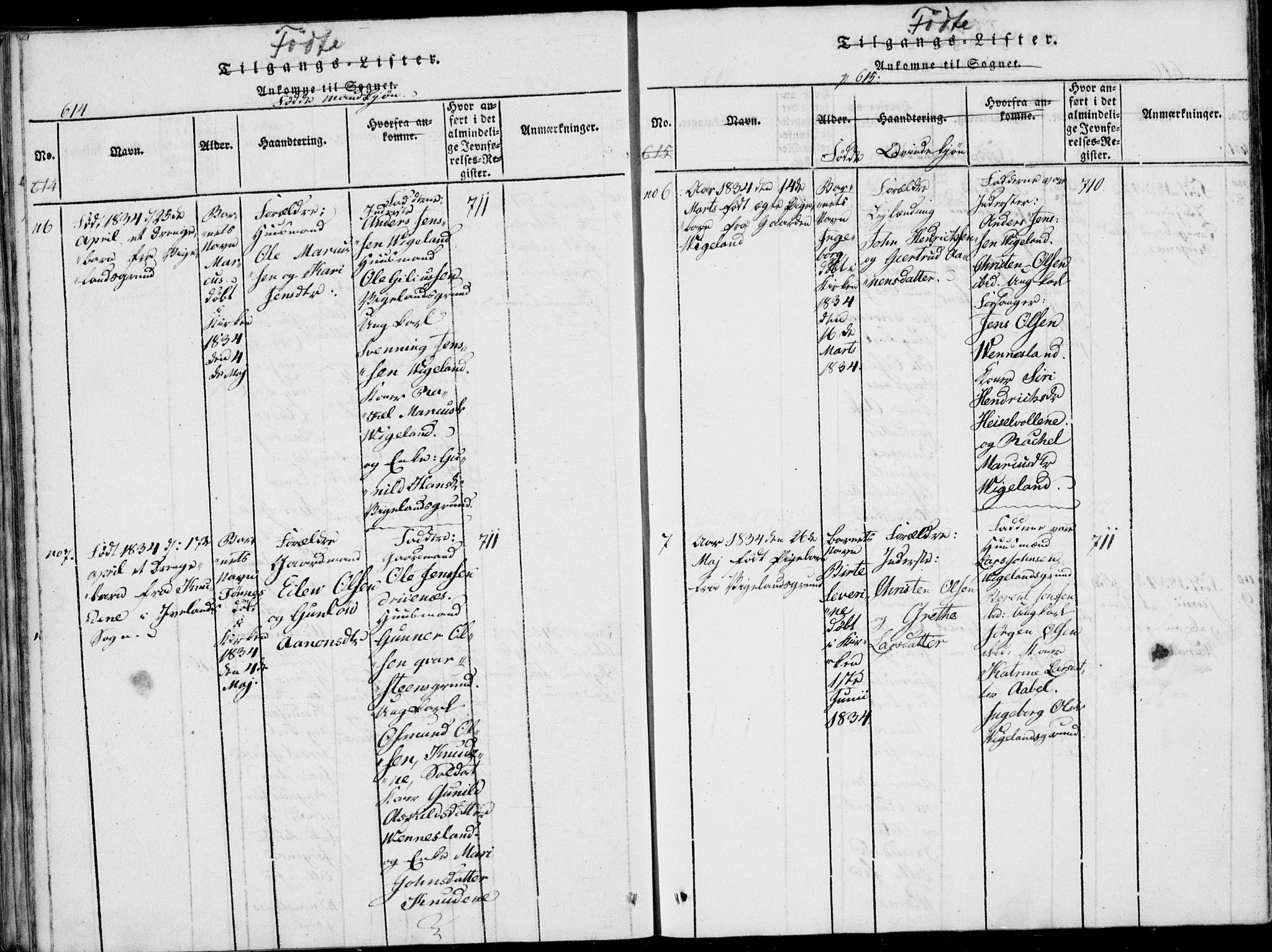 Vennesla sokneprestkontor, SAK/1111-0045/Fa/Fab/L0003: Parish register (official) no. A 3, 1820-1834, p. 614-615