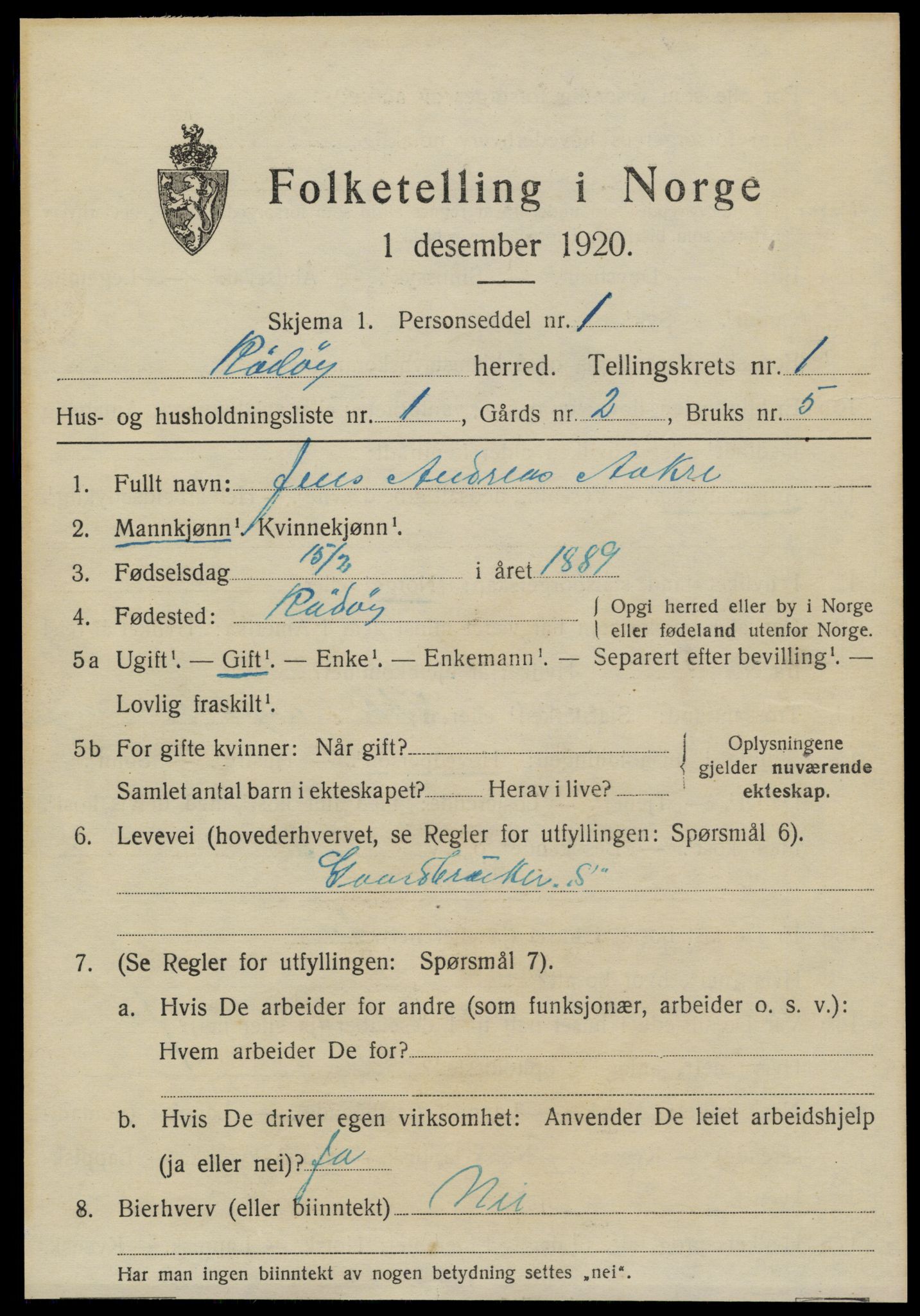 SAT, 1920 census for Rødøy, 1920, p. 966