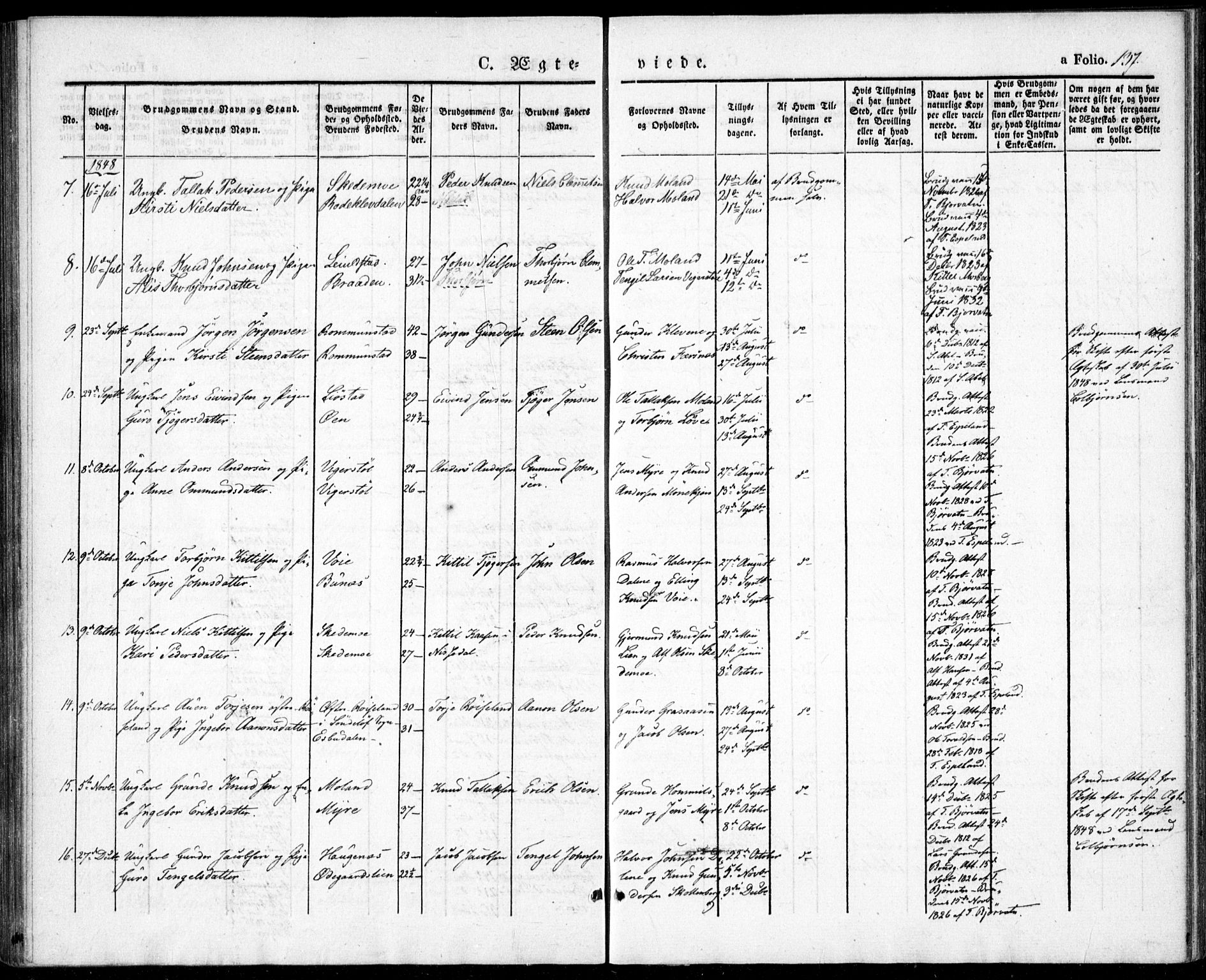 Gjerstad sokneprestkontor, AV/SAK-1111-0014/F/Fa/Fab/L0002: Parish register (official) no. A 2, 1835-1852, p. 137