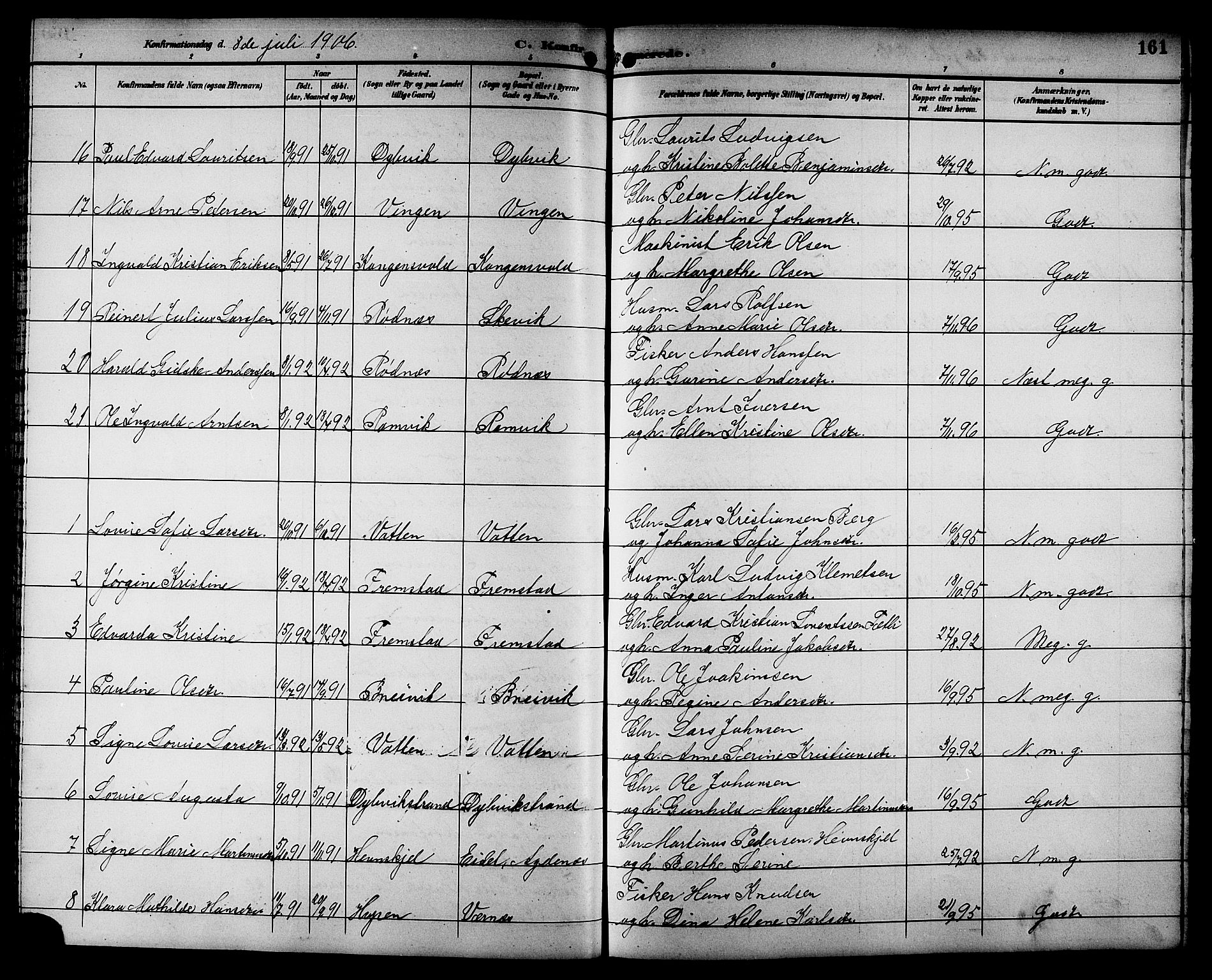 Ministerialprotokoller, klokkerbøker og fødselsregistre - Sør-Trøndelag, SAT/A-1456/662/L0757: Parish register (copy) no. 662C02, 1892-1918, p. 161