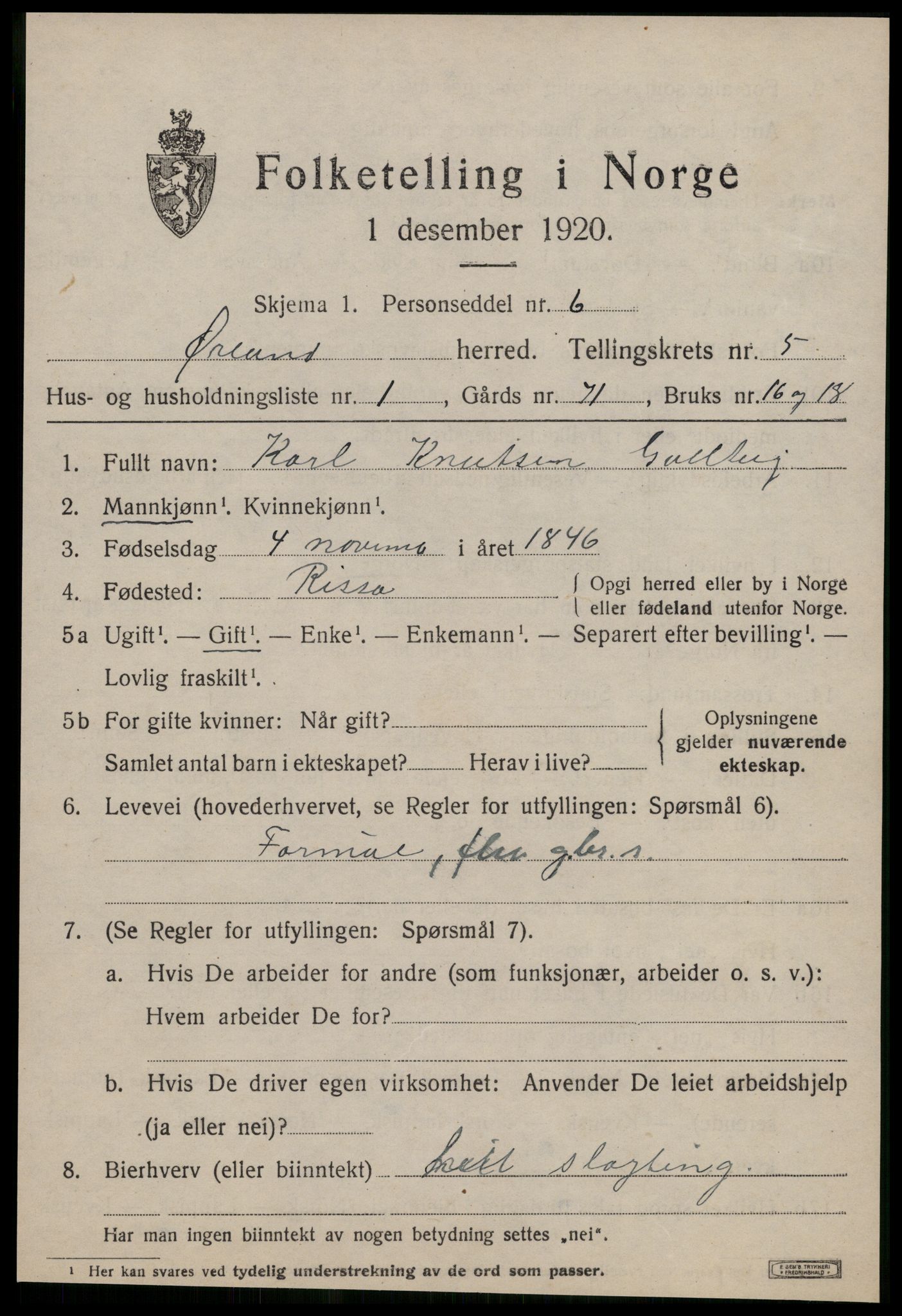 SAT, 1920 census for Ørland, 1920, p. 4493