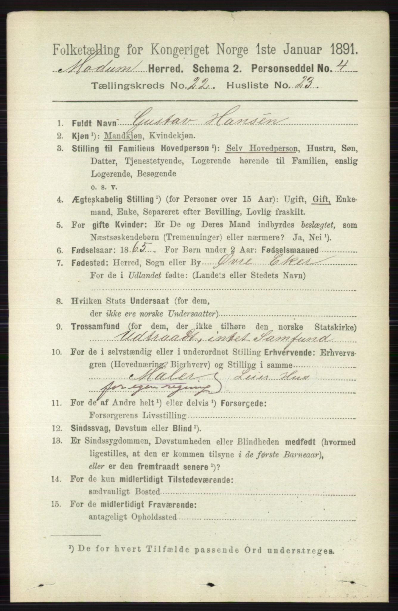 RA, 1891 census for 0623 Modum, 1891, p. 8514