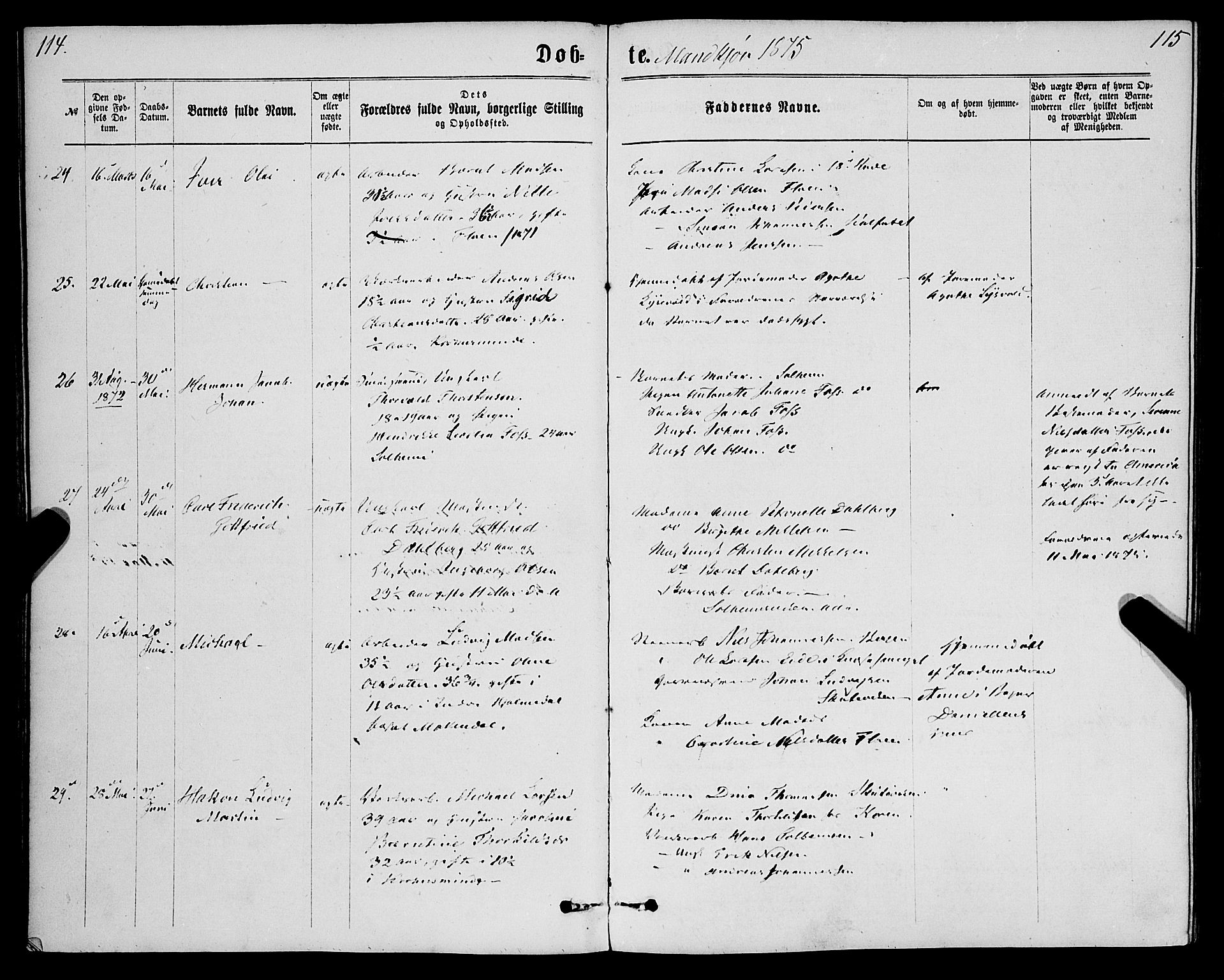 St. Jørgens hospital og Årstad sokneprestembete, AV/SAB-A-99934: Parish register (official) no. A 6, 1870-1878, p. 114-115