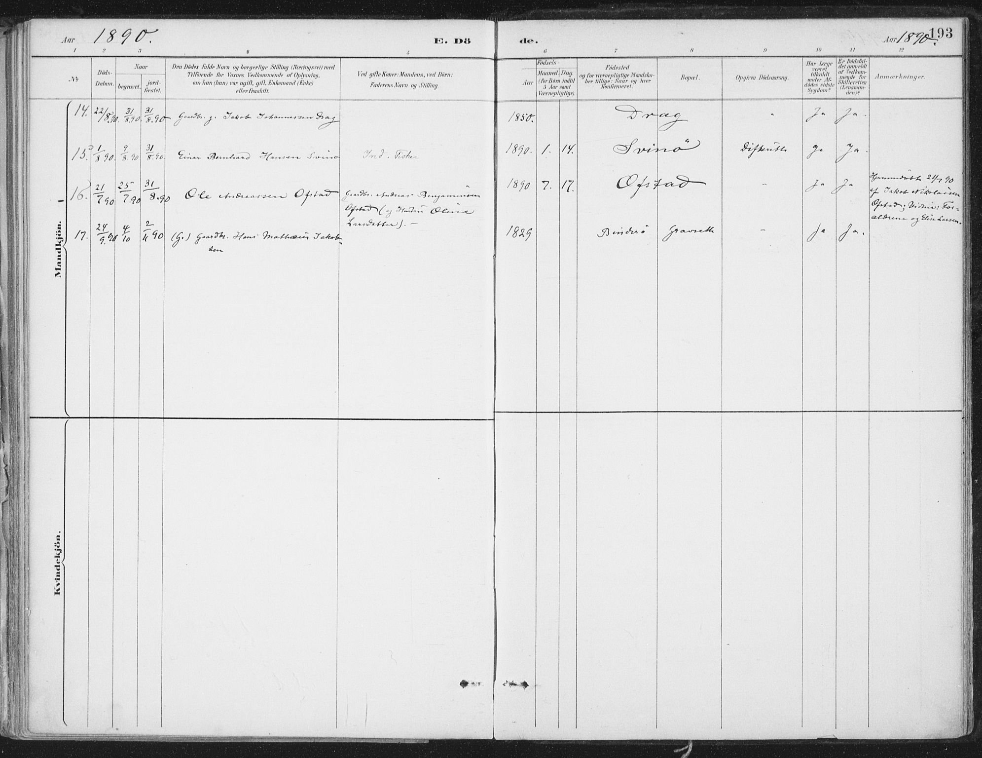 Ministerialprotokoller, klokkerbøker og fødselsregistre - Nord-Trøndelag, SAT/A-1458/786/L0687: Parish register (official) no. 786A03, 1888-1898, p. 193