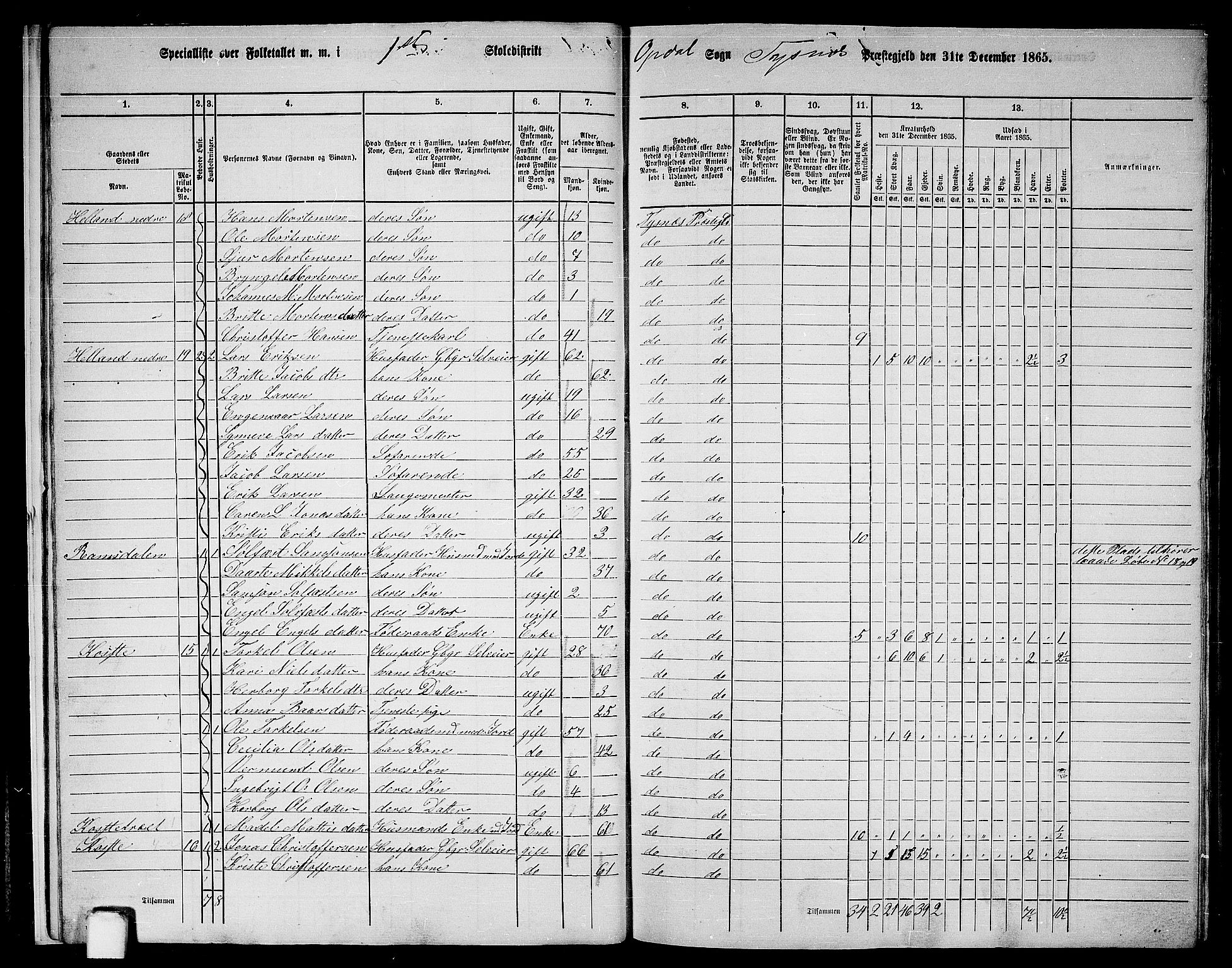 RA, 1865 census for Tysnes, 1865, p. 16