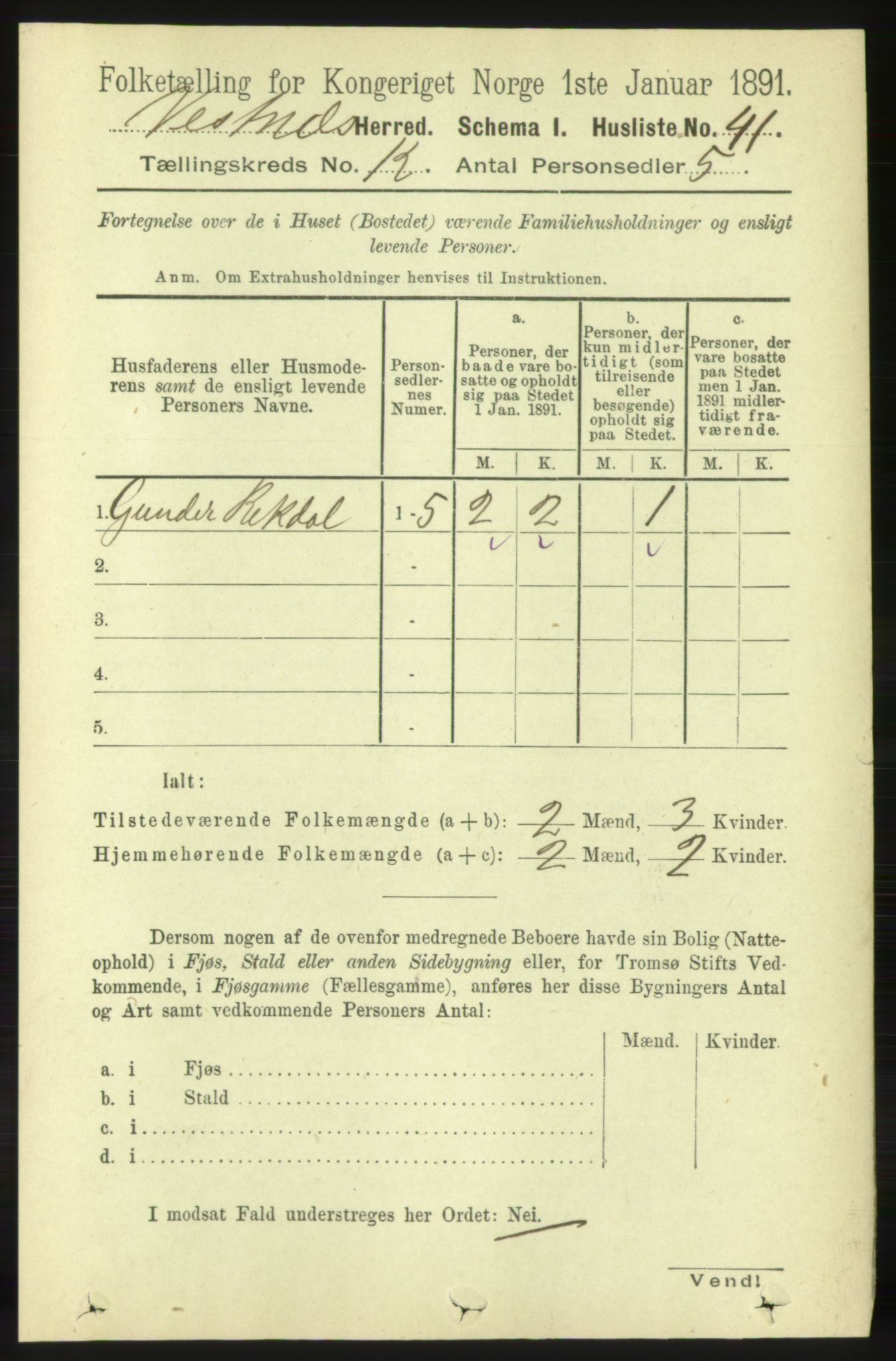 RA, 1891 census for 1535 Vestnes, 1891, p. 4409