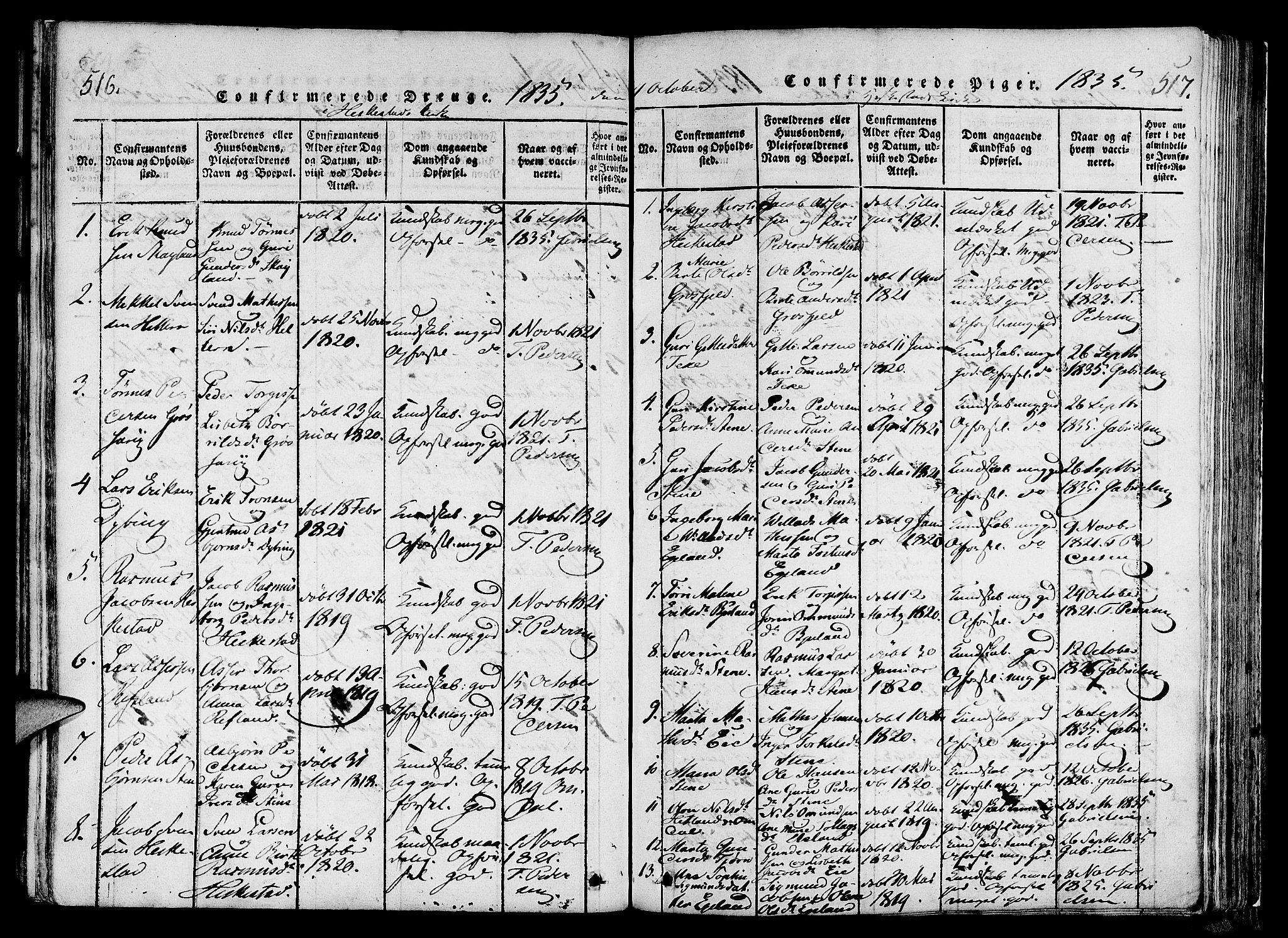Lund sokneprestkontor, SAST/A-101809/S06/L0006: Parish register (official) no. A 6, 1816-1839, p. 516-517