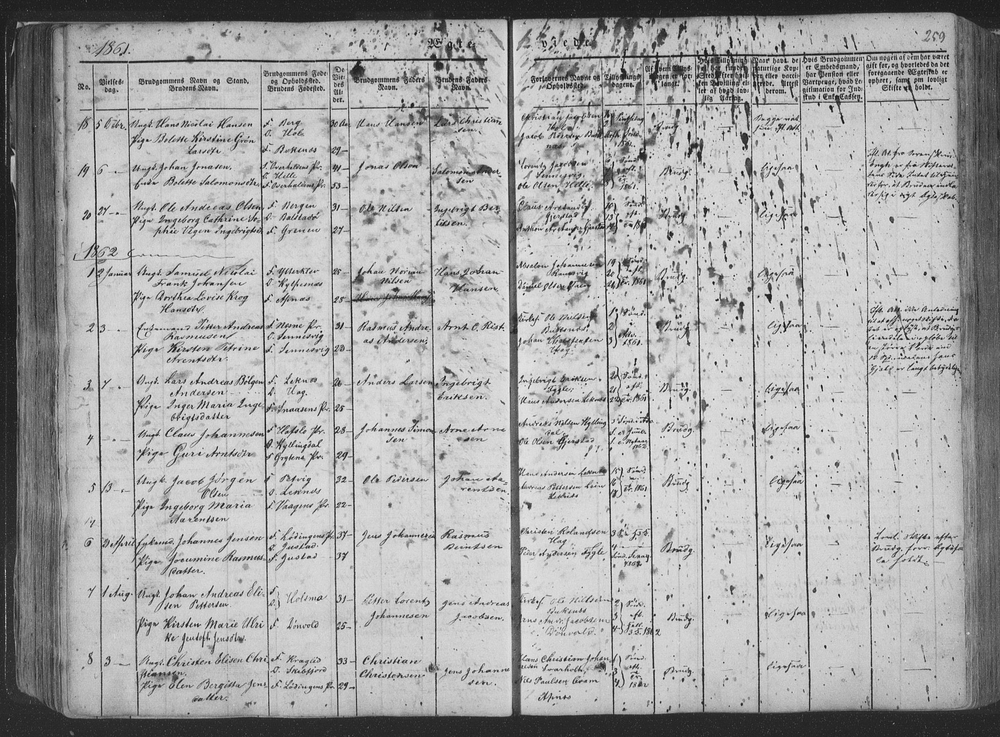 Ministerialprotokoller, klokkerbøker og fødselsregistre - Nordland, AV/SAT-A-1459/881/L1165: Parish register (copy) no. 881C02, 1854-1876, p. 259