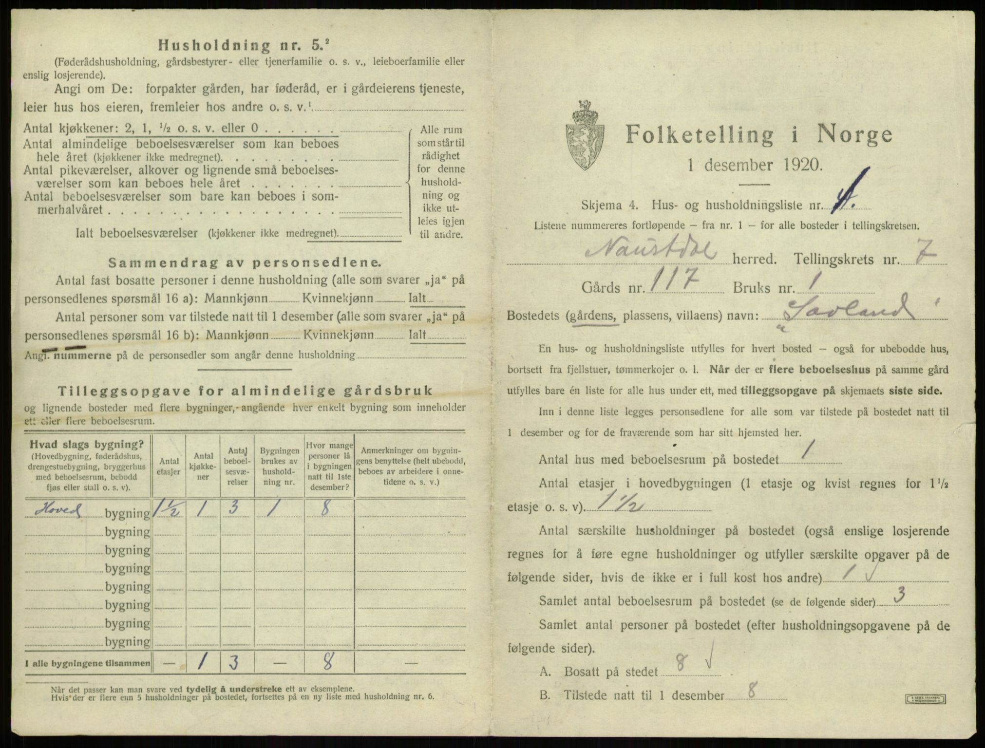 SAB, 1920 census for Naustdal, 1920, p. 591