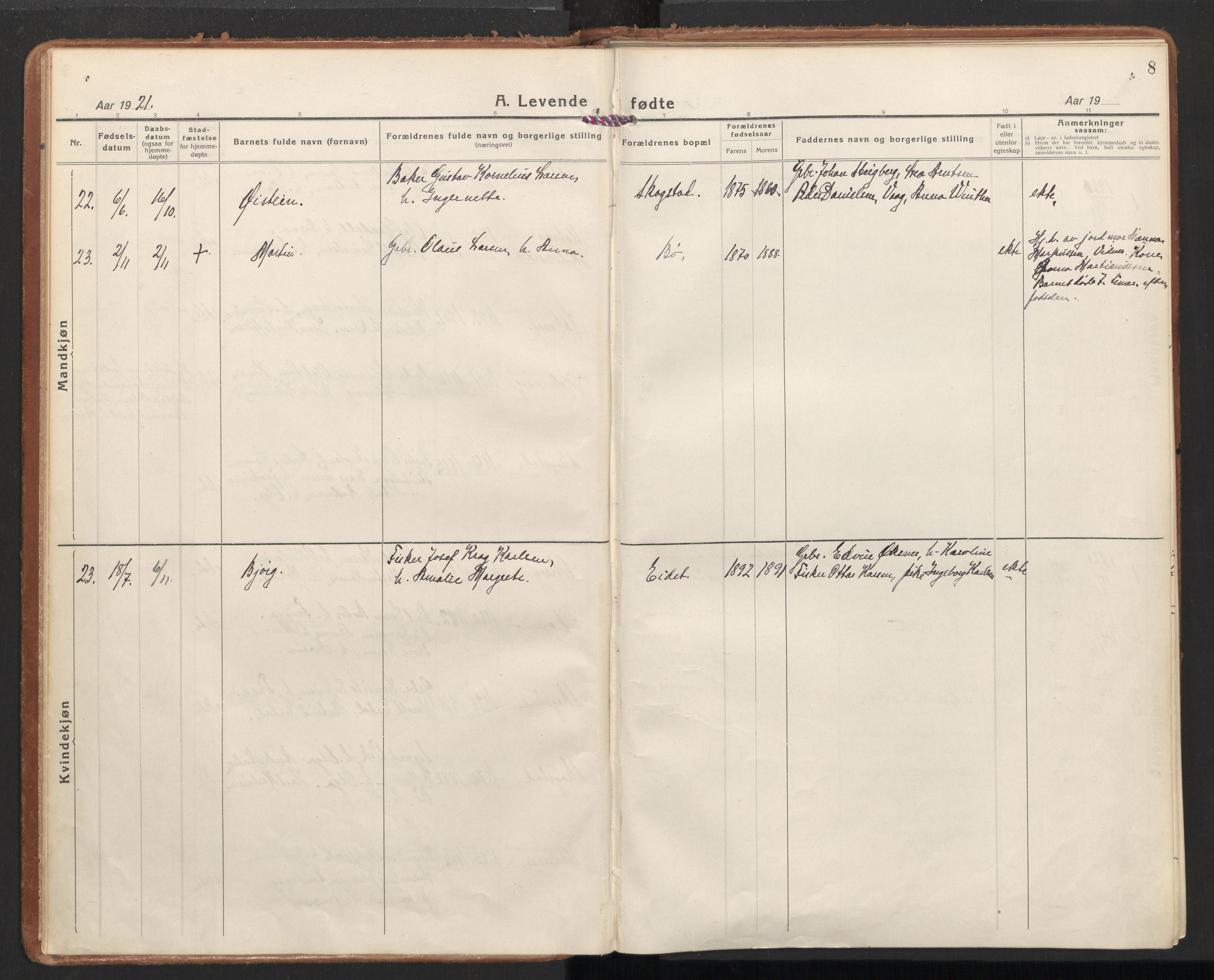 Ministerialprotokoller, klokkerbøker og fødselsregistre - Nordland, AV/SAT-A-1459/855/L0810: Parish register (official) no. 855A17, 1921-1939, p. 8