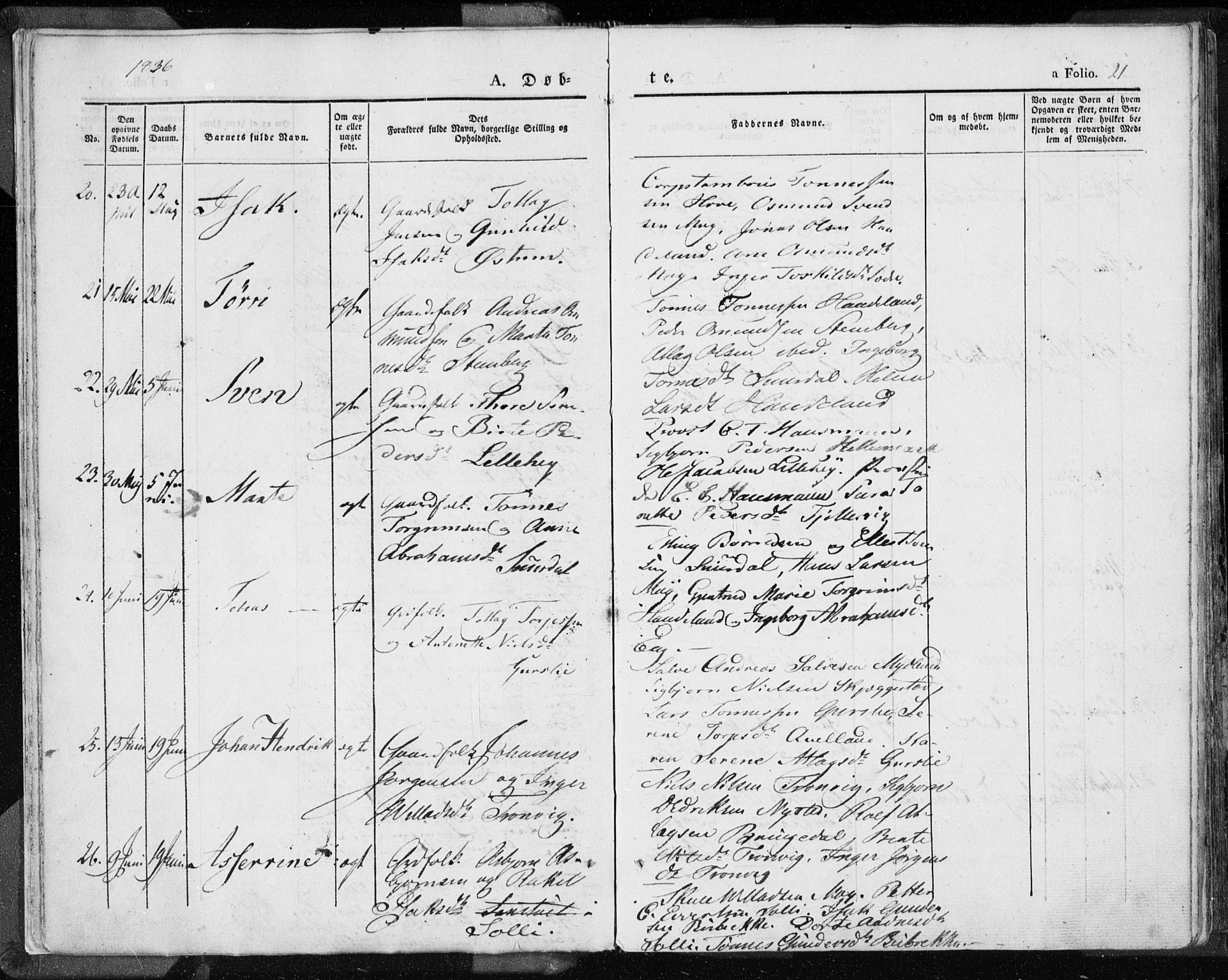 Lund sokneprestkontor, SAST/A-101809/S06/L0007: Parish register (official) no. A 7.1, 1833-1854, p. 21