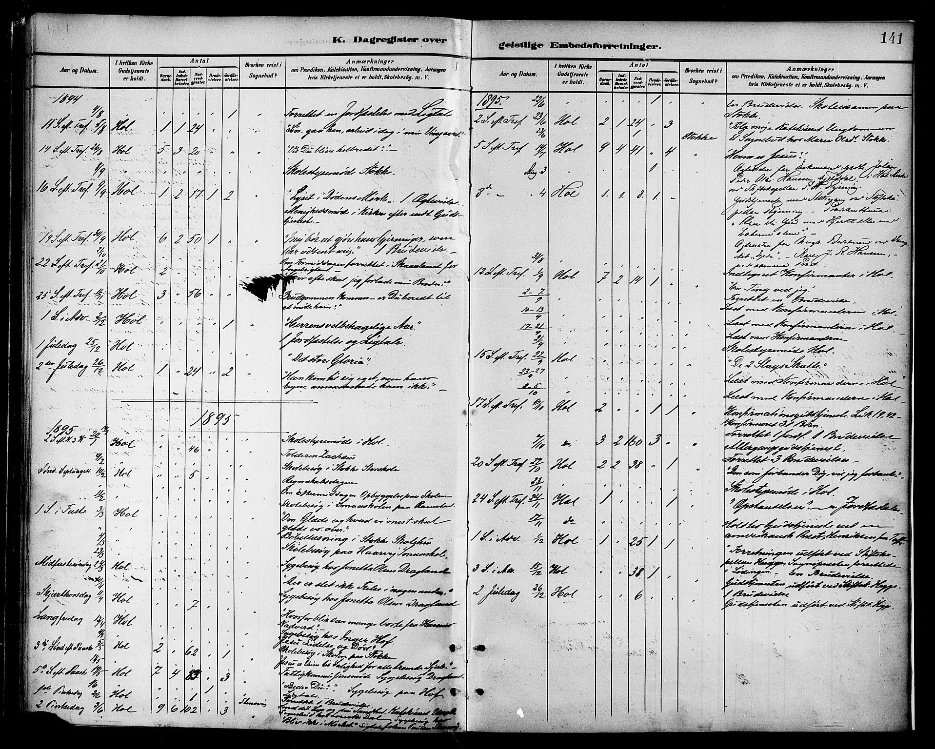 Ministerialprotokoller, klokkerbøker og fødselsregistre - Nordland, SAT/A-1459/865/L0924: Parish register (official) no. 865A02, 1885-1896, p. 141