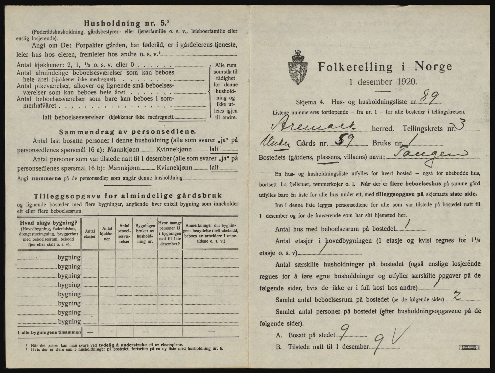 SAO, 1920 census for Aremark, 1920, p. 469