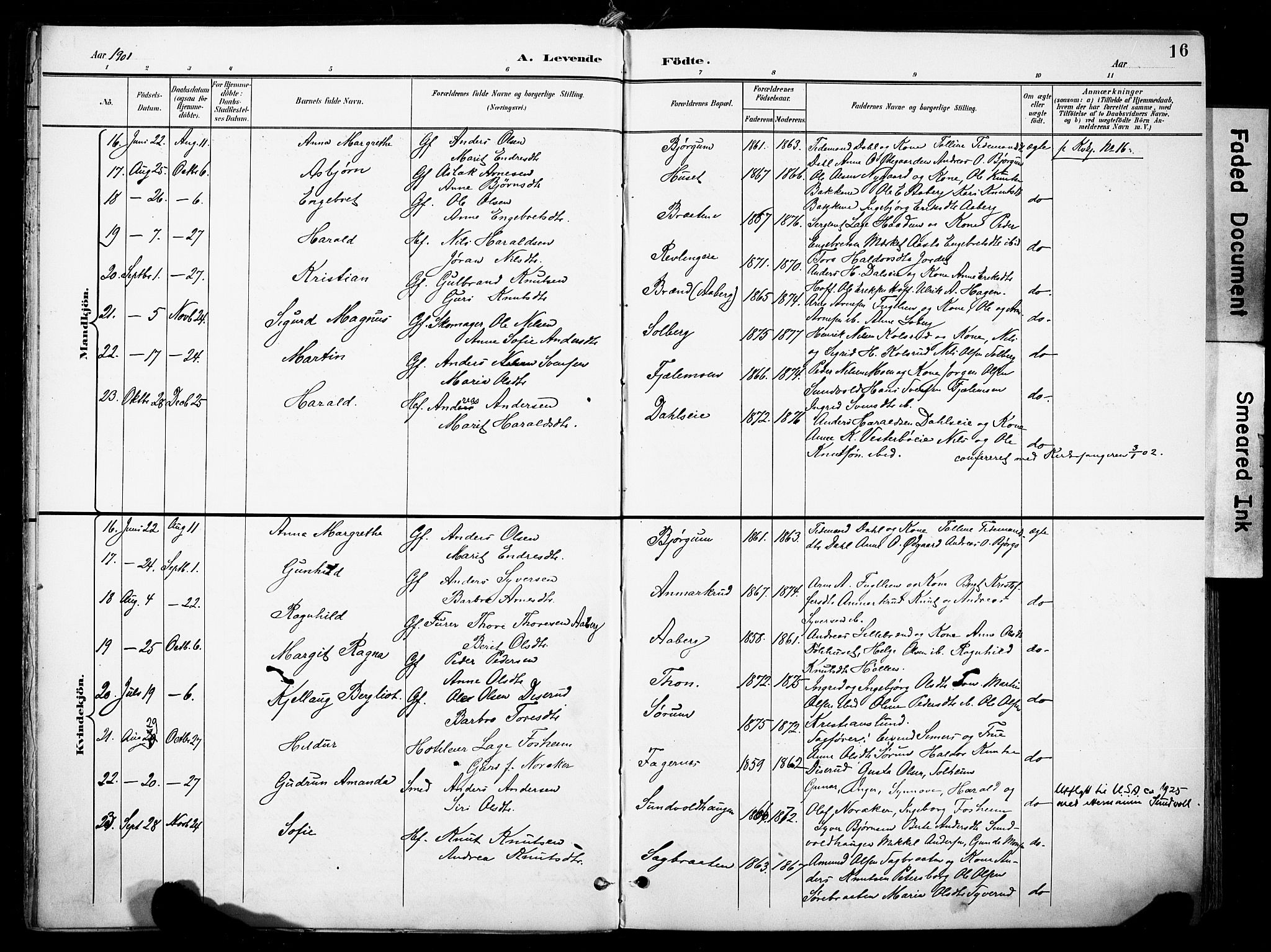 Nord-Aurdal prestekontor, SAH/PREST-132/H/Ha/Haa/L0014: Parish register (official) no. 14, 1896-1912, p. 16
