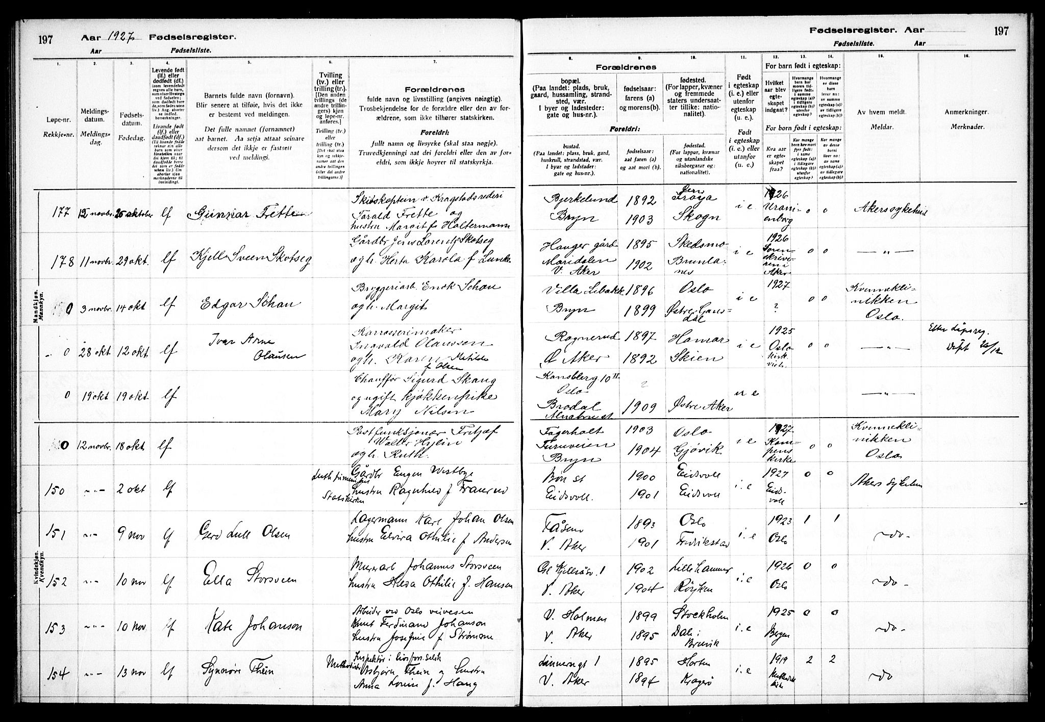 Østre Aker prestekontor Kirkebøker, AV/SAO-A-10840/J/Ja/L0002: Birth register no. I 2, 1923-1927, p. 197