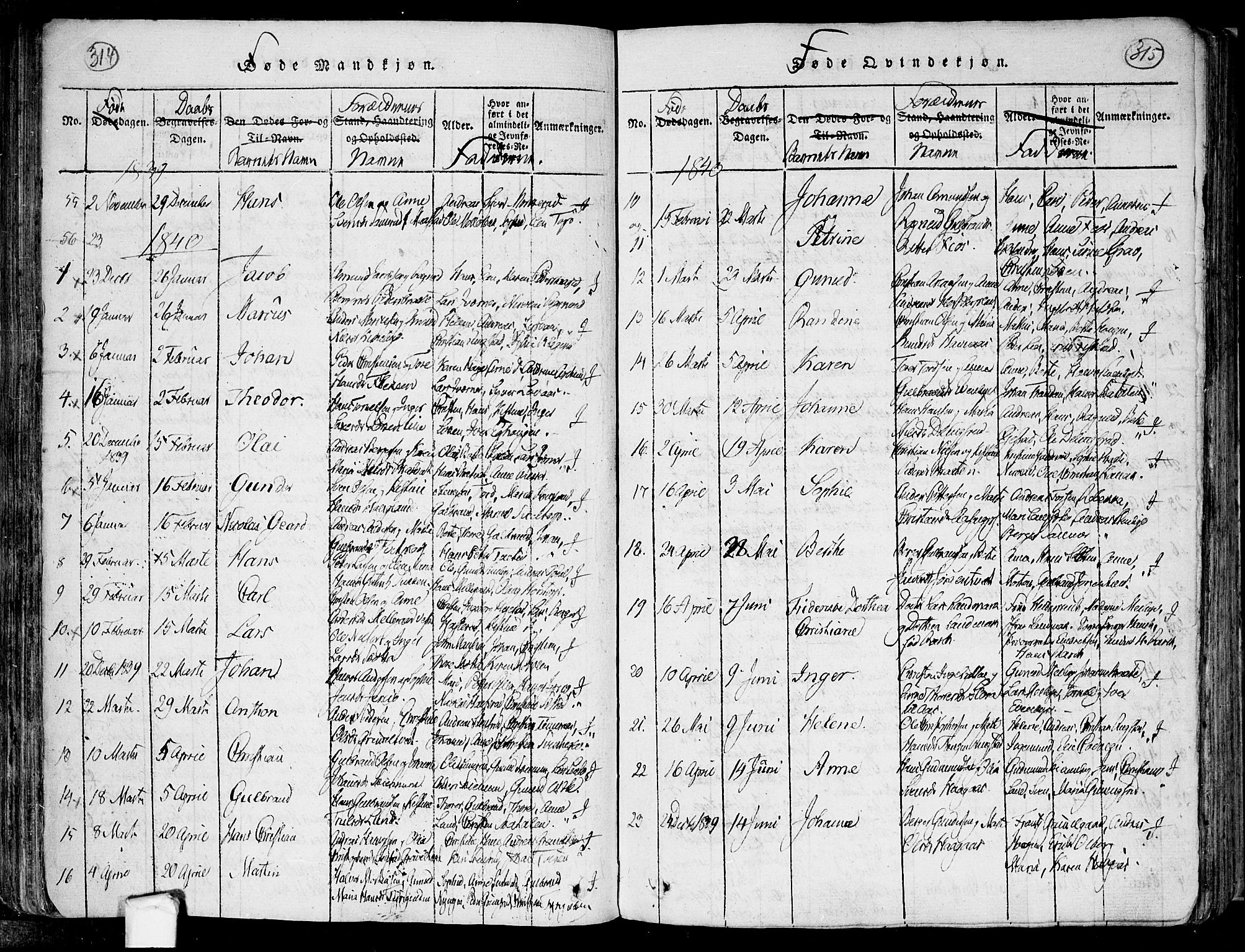 Trøgstad prestekontor Kirkebøker, AV/SAO-A-10925/F/Fa/L0006: Parish register (official) no. I 6, 1815-1844, p. 314-315