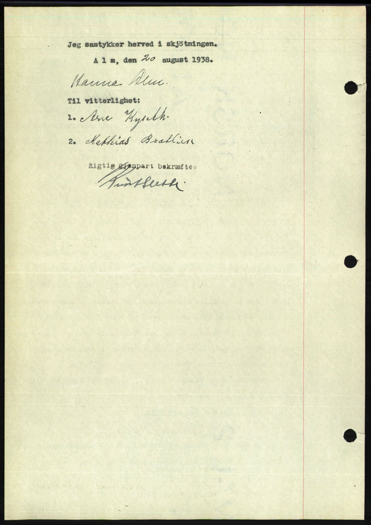 Toten tingrett, SAH/TING-006/H/Hb/Hbc/L0004: Mortgage book no. Hbc-04, 1938-1938, Diary no: : 1767/1938