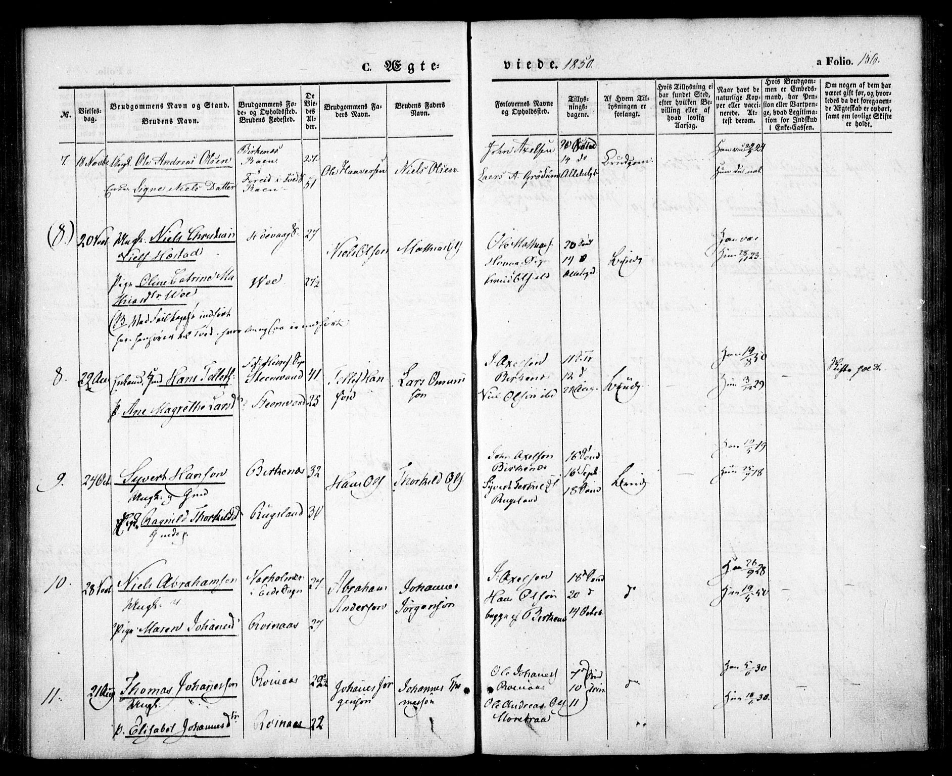 Birkenes sokneprestkontor, AV/SAK-1111-0004/F/Fa/L0003: Parish register (official) no. A 3, 1850-1866, p. 156