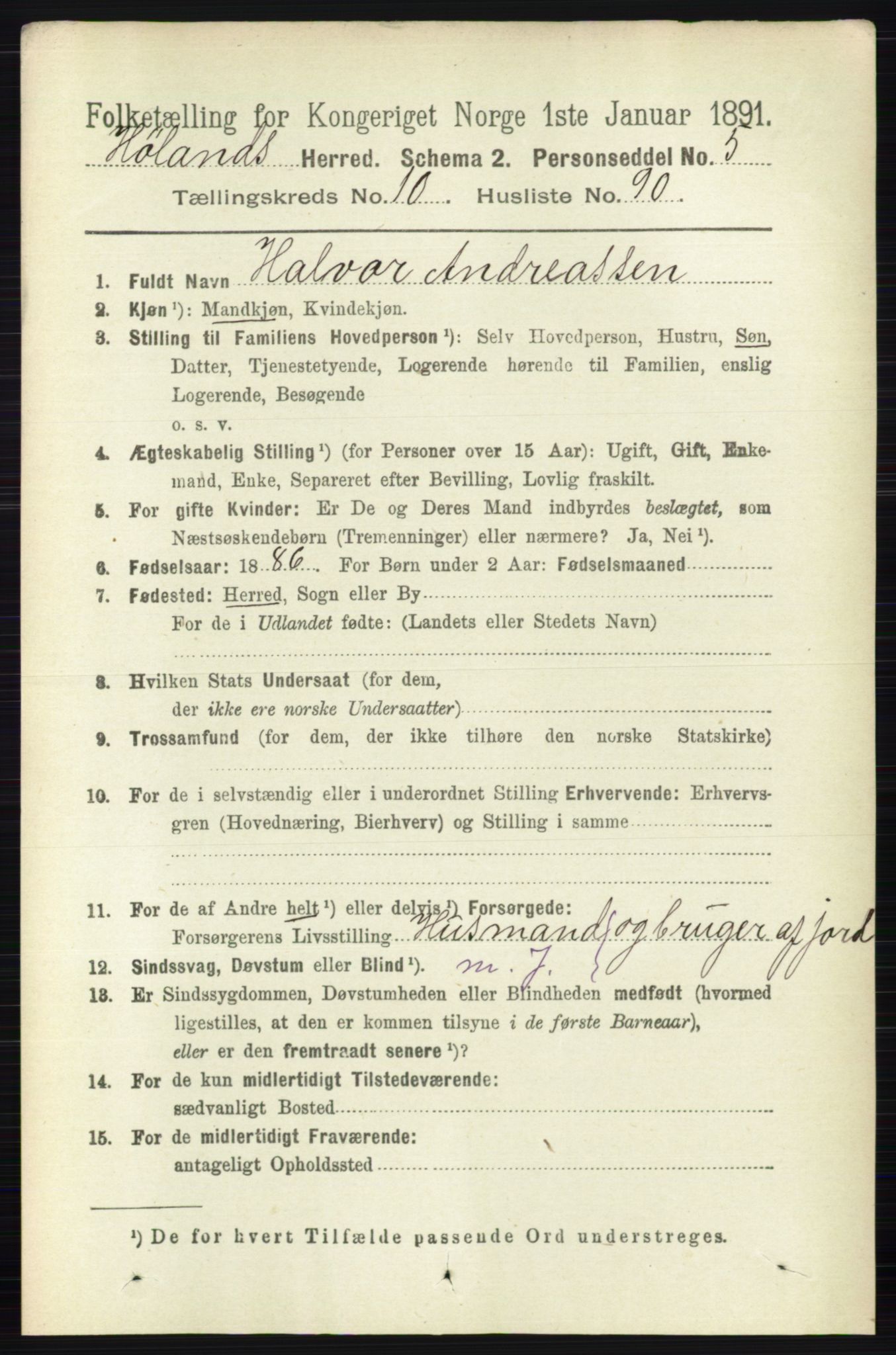 RA, 1891 census for 0221 Høland, 1891, p. 7189
