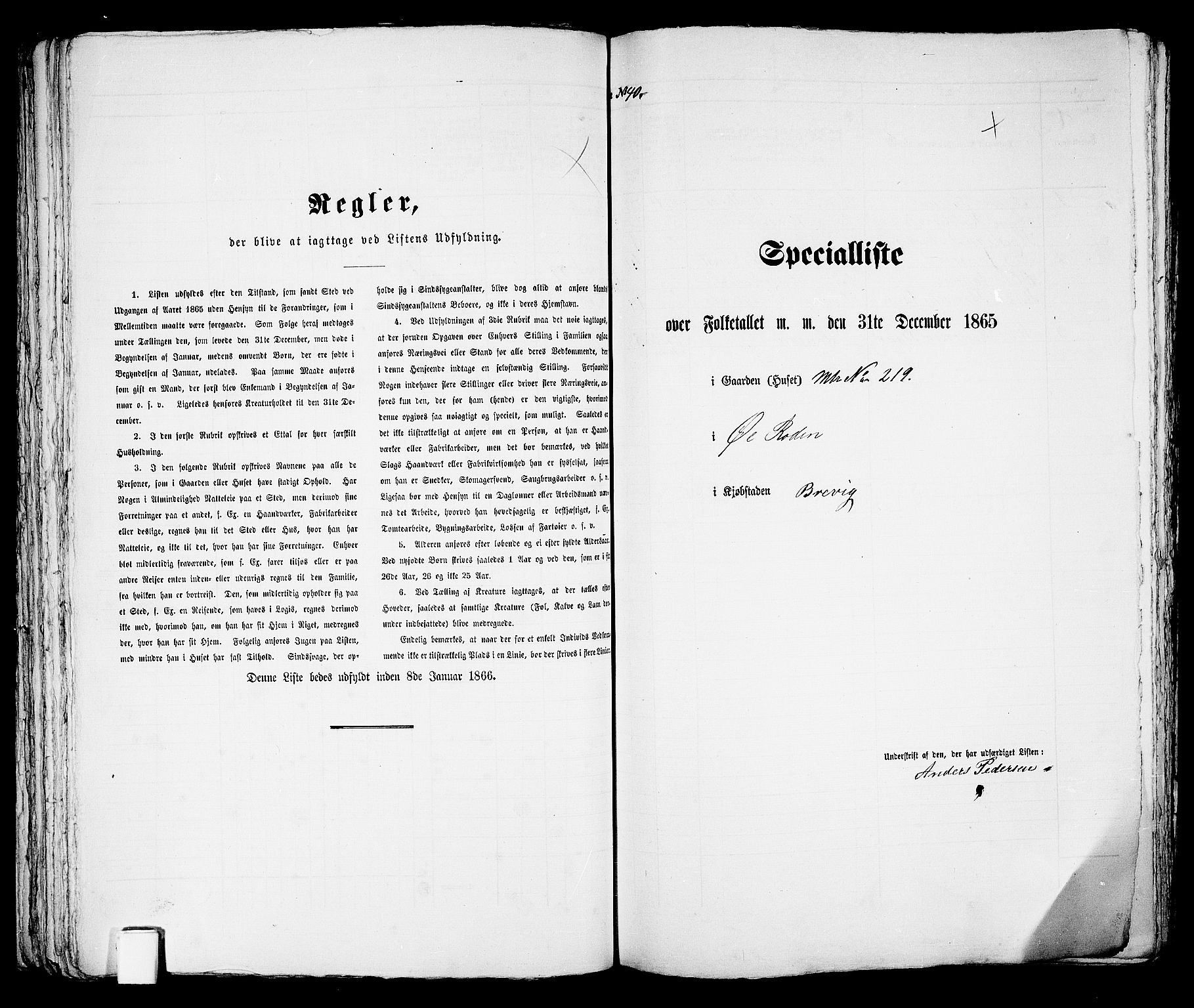 RA, 1865 census for Brevik, 1865, p. 88