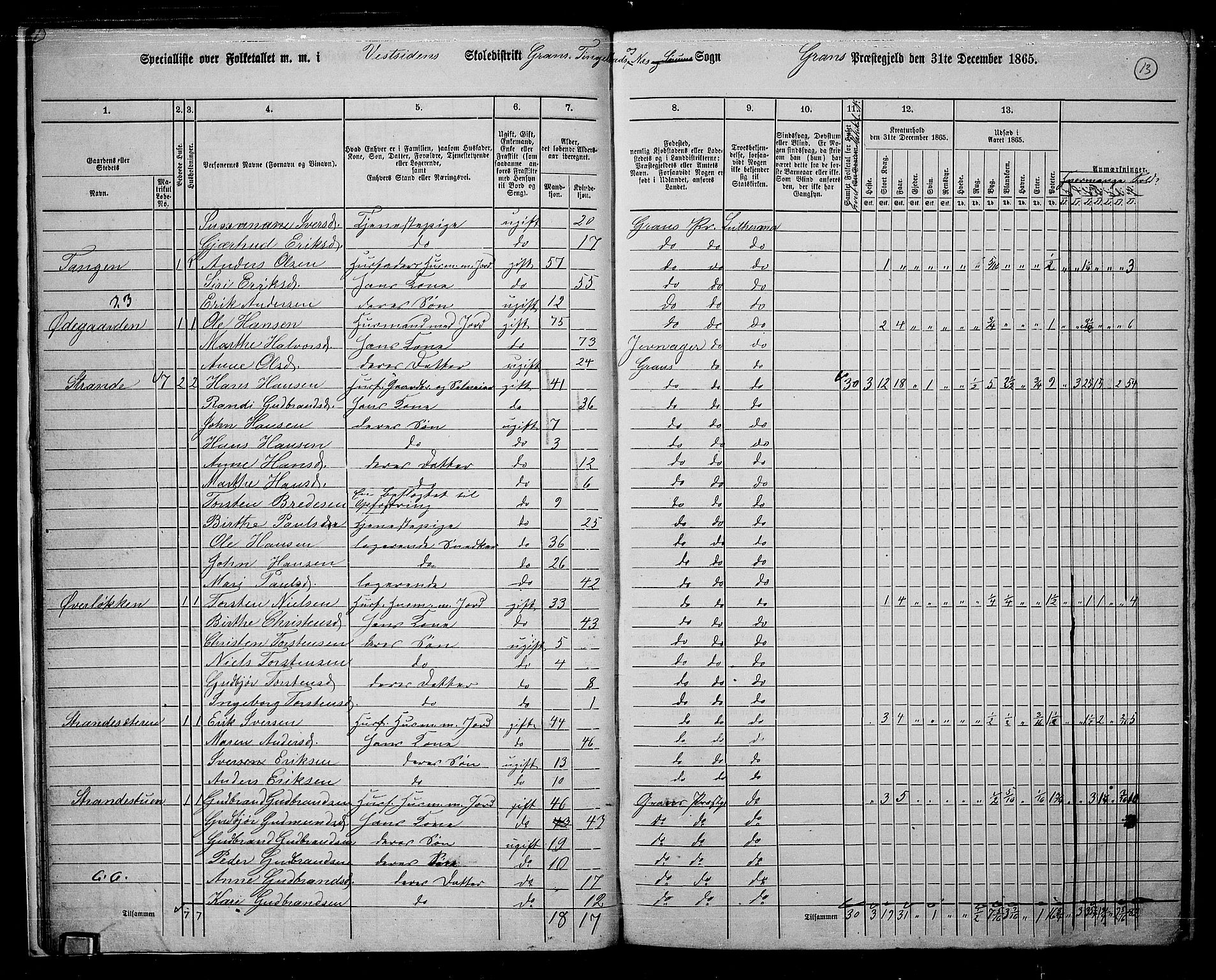 RA, 1865 census for Gran, 1865, p. 201