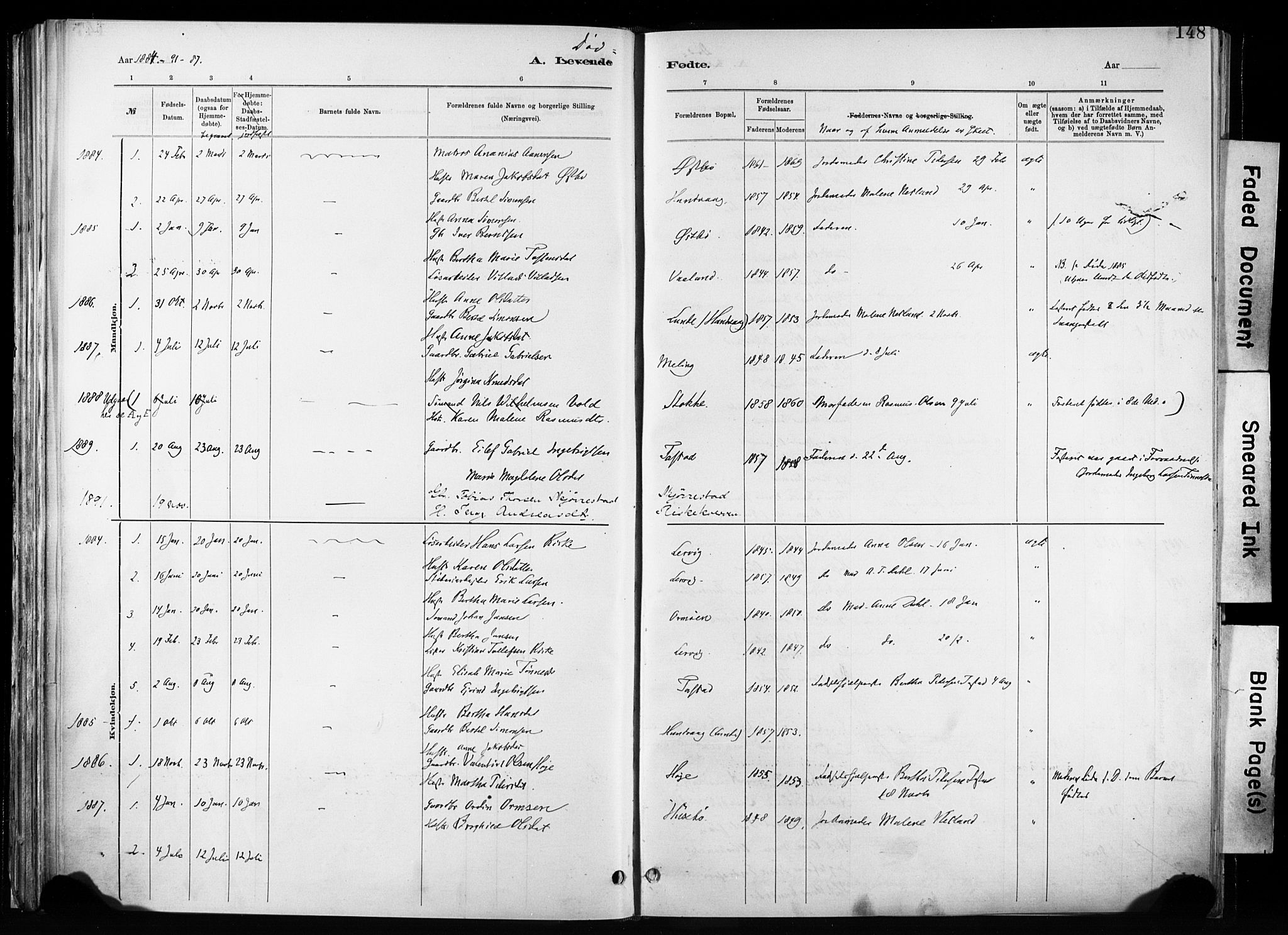 Hetland sokneprestkontor, SAST/A-101826/30/30BA/L0011: Parish register (official) no. A 11, 1884-1911, p. 148