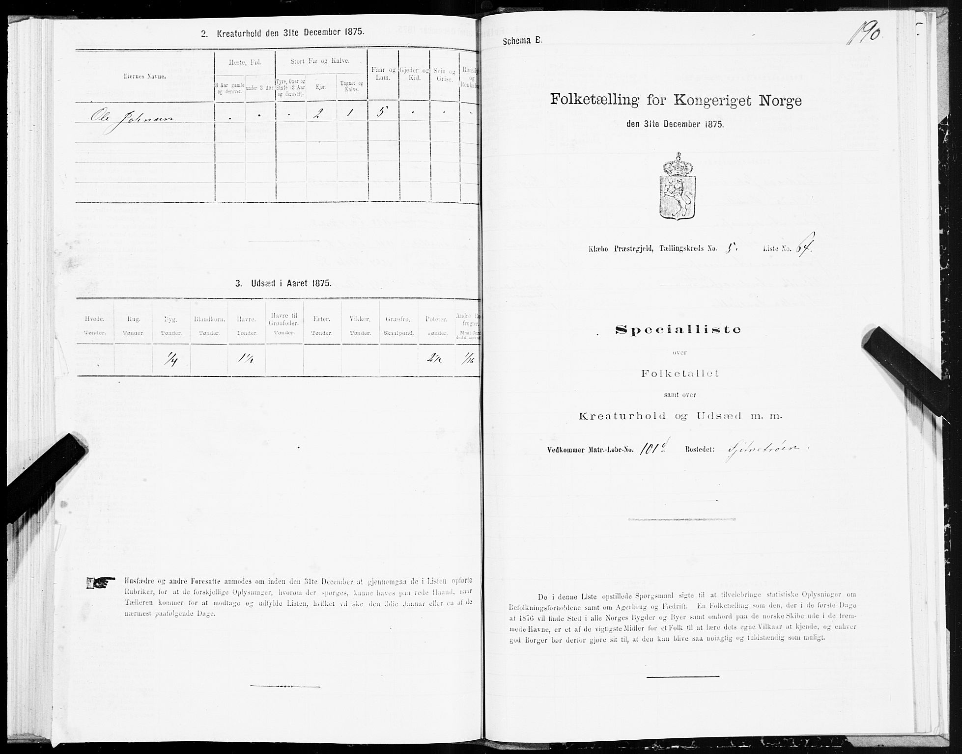 SAT, 1875 census for 1662P Klæbu, 1875, p. 2190