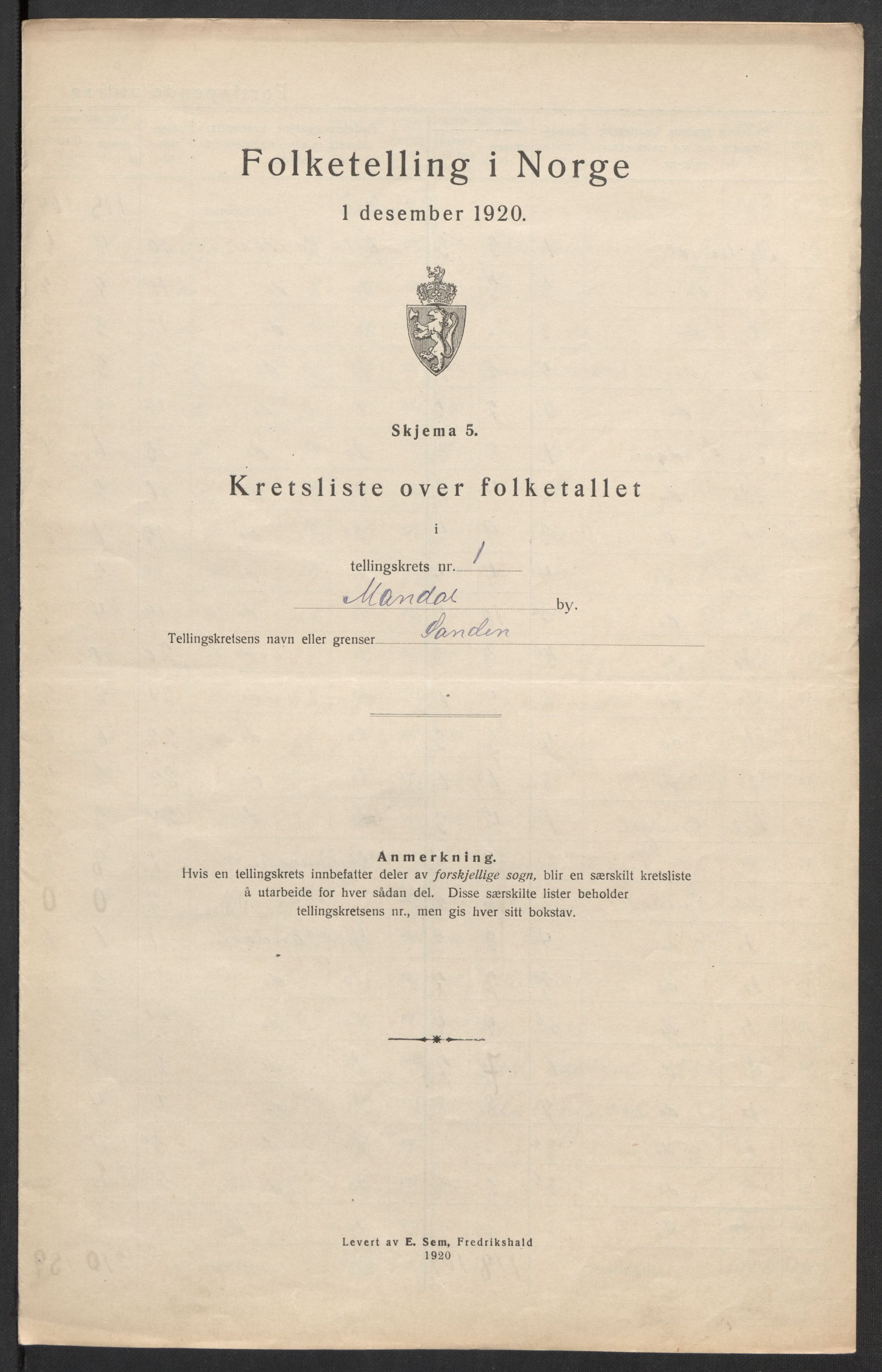 SAK, 1920 census for Mandal, 1920, p. 6