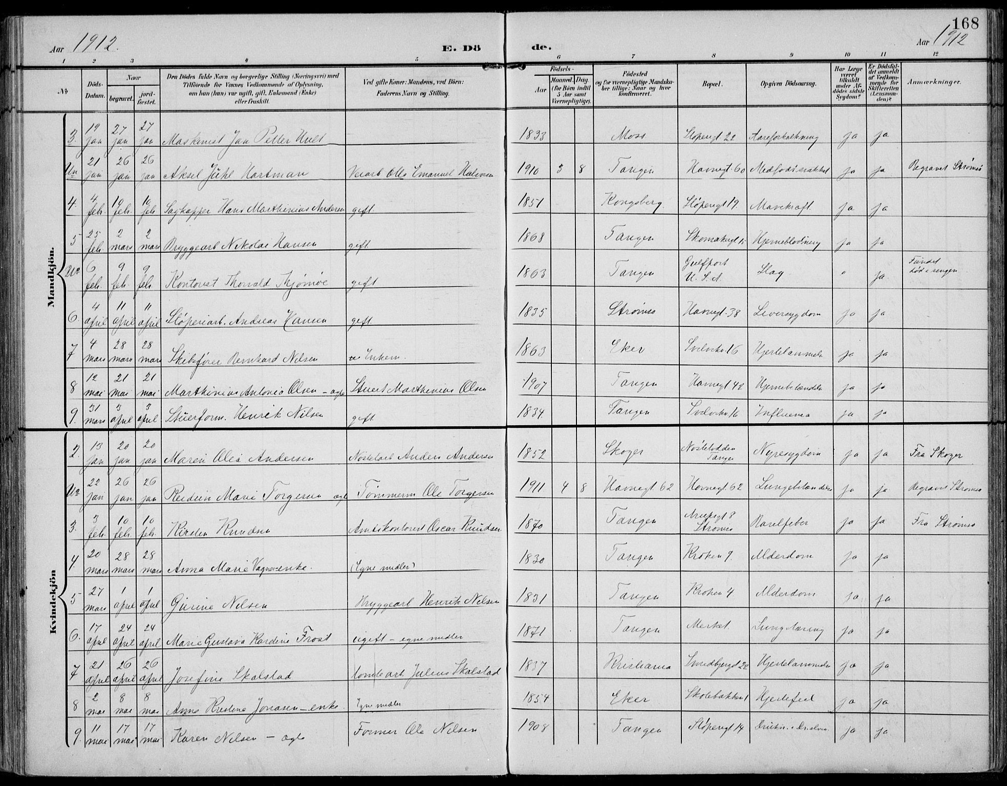 Strømsø kirkebøker, AV/SAKO-A-246/F/Fb/L0008: Parish register (official) no. II 8, 1902-1933, p. 168