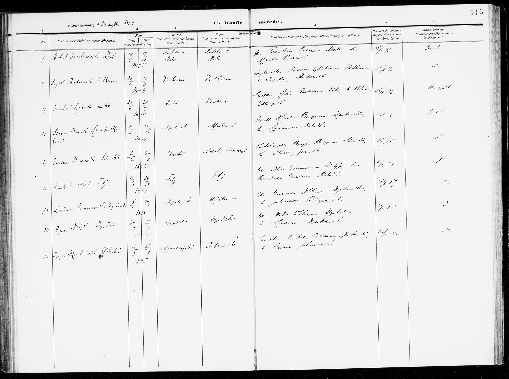 Lavik sokneprestembete, SAB/A-80901: Parish register (official) no. C 2, 1904-1921, p. 115