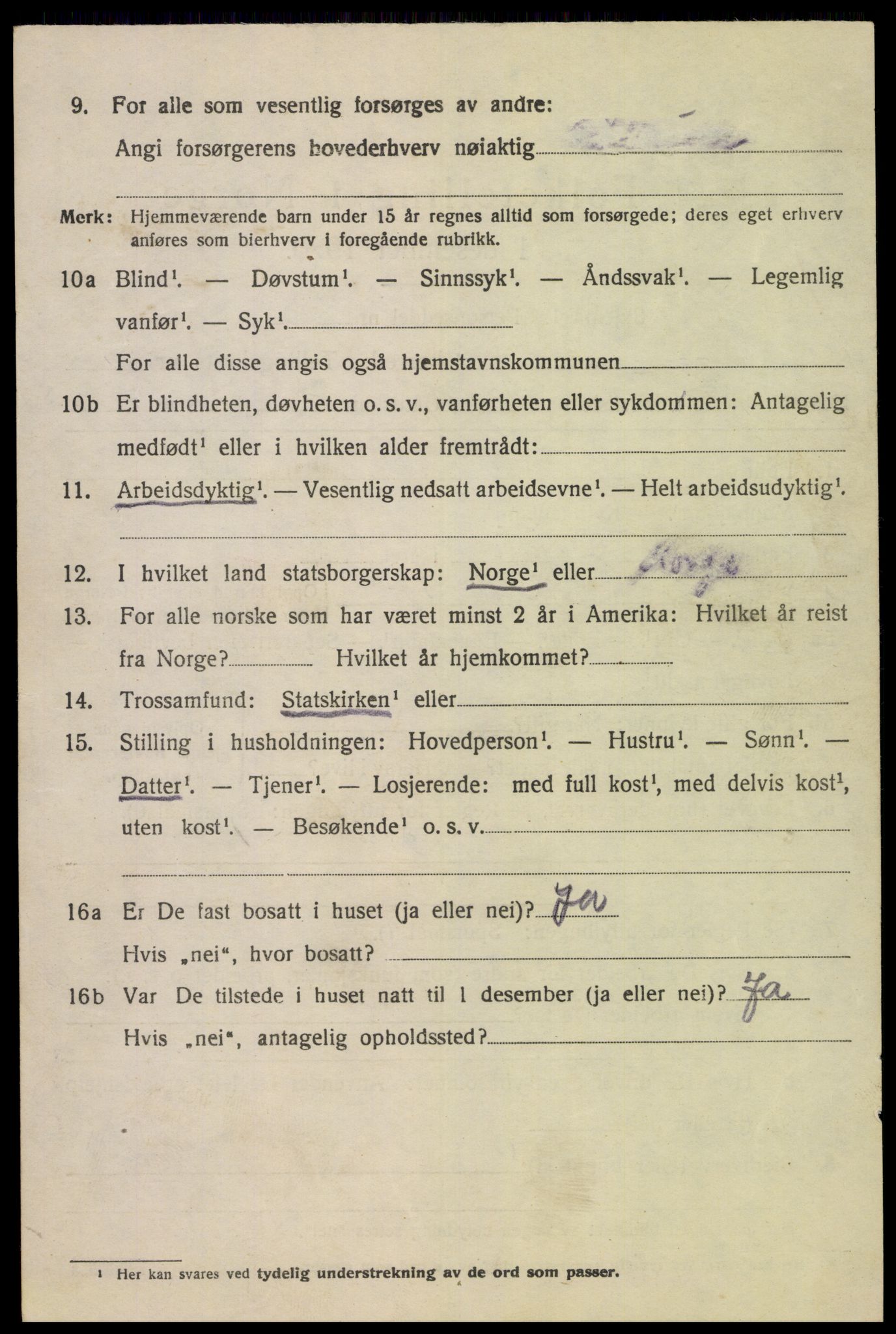 SAK, 1920 census for Øvre Sirdal, 1920, p. 1182