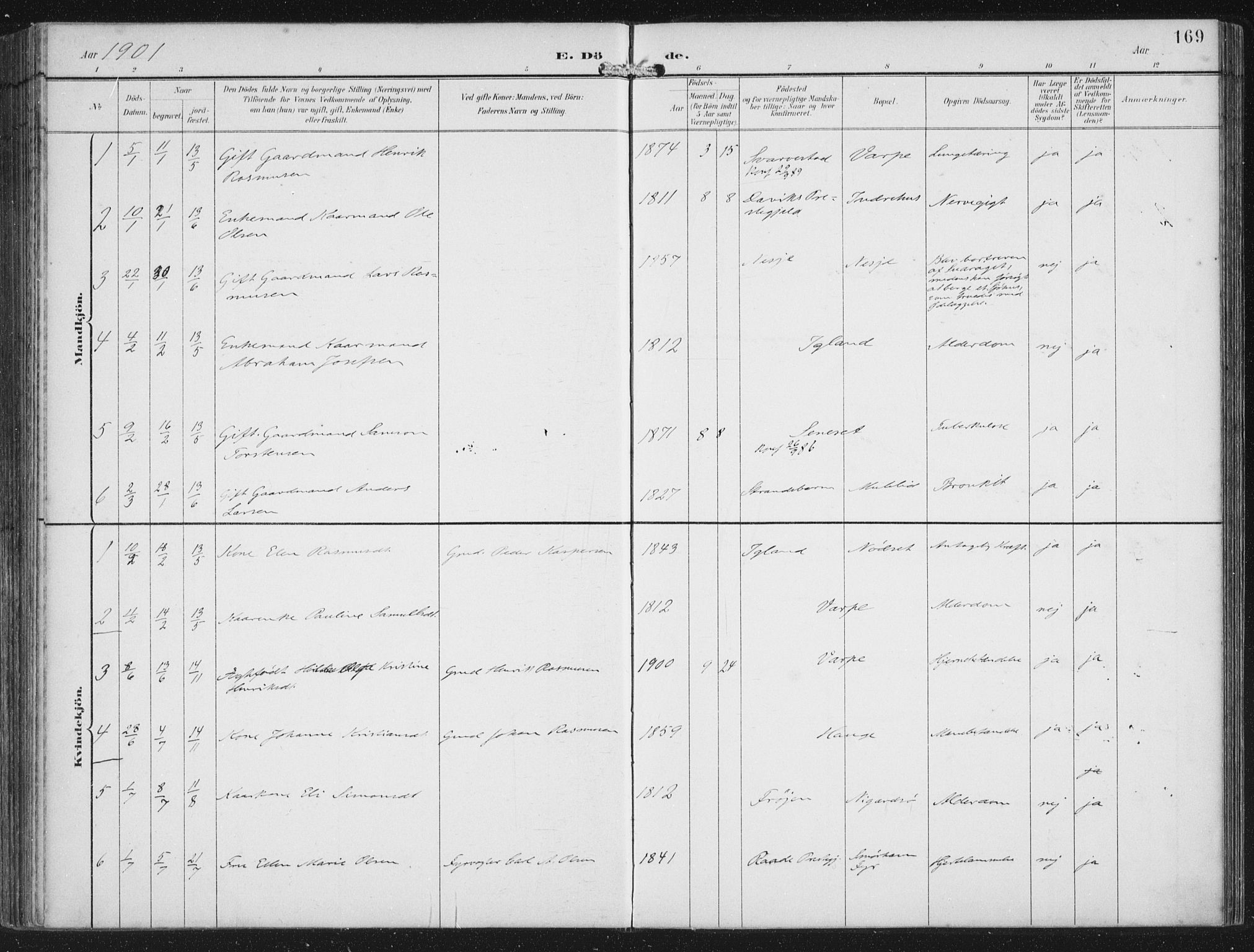 Bremanger sokneprestembete, SAB/A-82201/H/Haa/Haab/L0002: Parish register (official) no. B  2, 1896-1908, p. 169